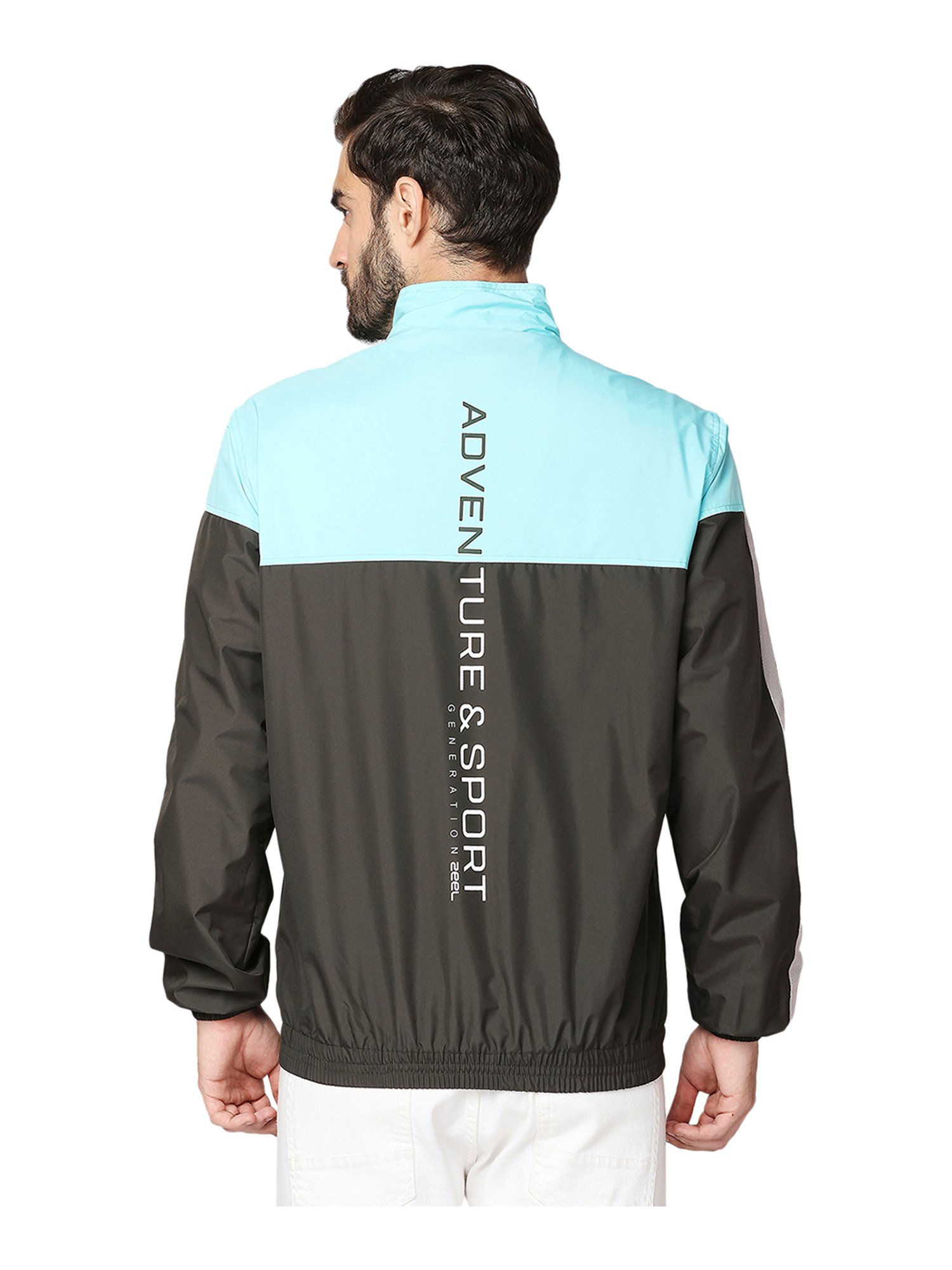 Buy Zeel Torquoise & Olive Mock Collar Wind Cheater Jacket for