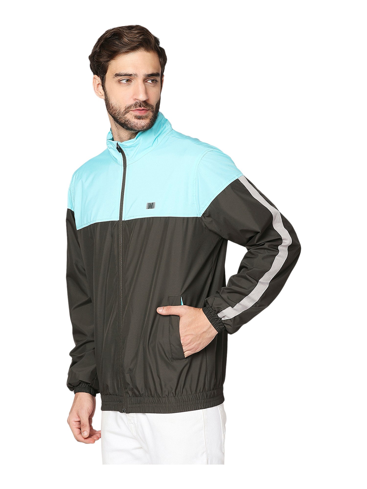 Buy Zeel Torquoise & Olive Mock Collar Wind Cheater Jacket for