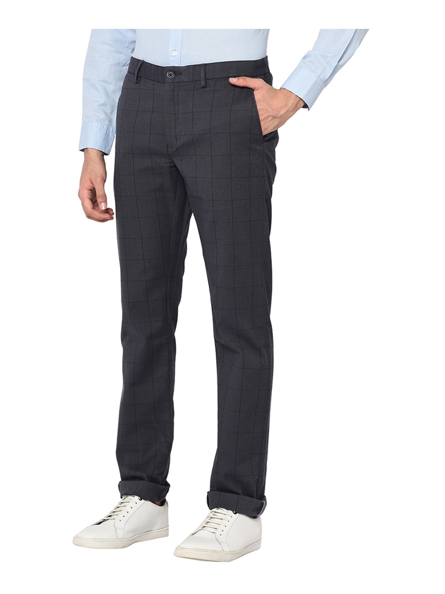 Buy BLACKBERRYS Slate Mens Slim Fit Check Formal Trousers  Shoppers Stop