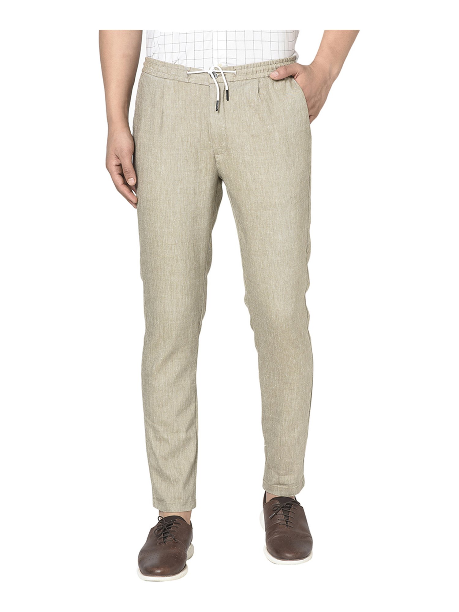 Buy BLACKBERRYS Checks Cotton Linen Blend Slim Fit Men's Trousers |  Shoppers Stop