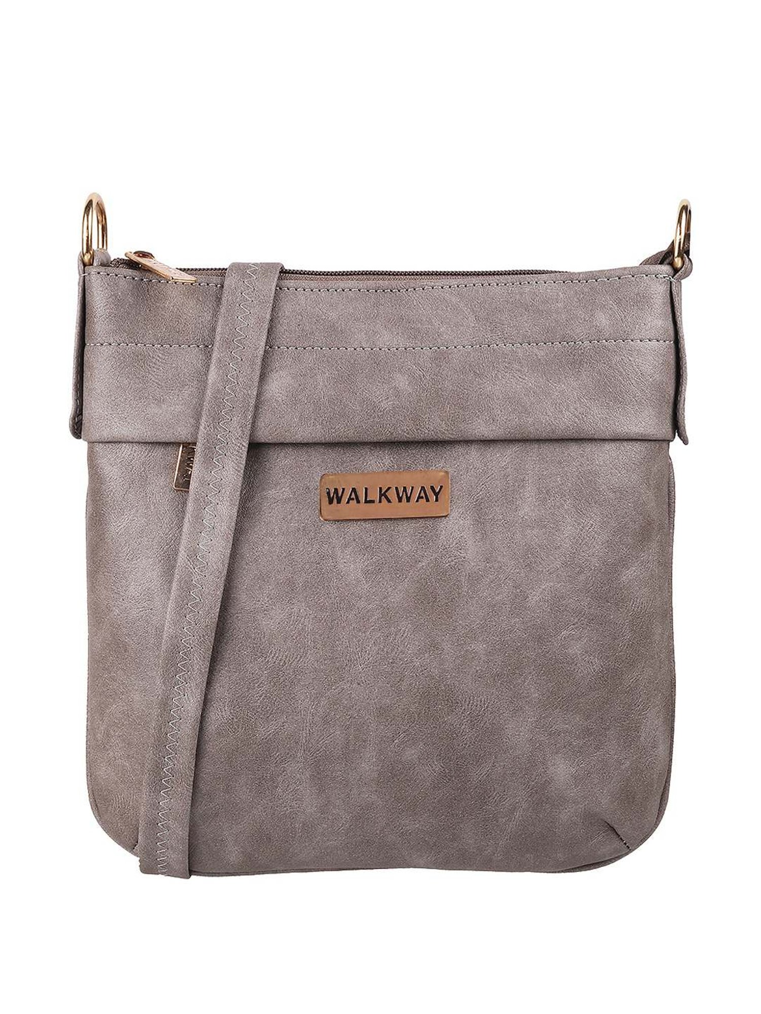 Walkway Grey Solid Medium Sling Handbag 