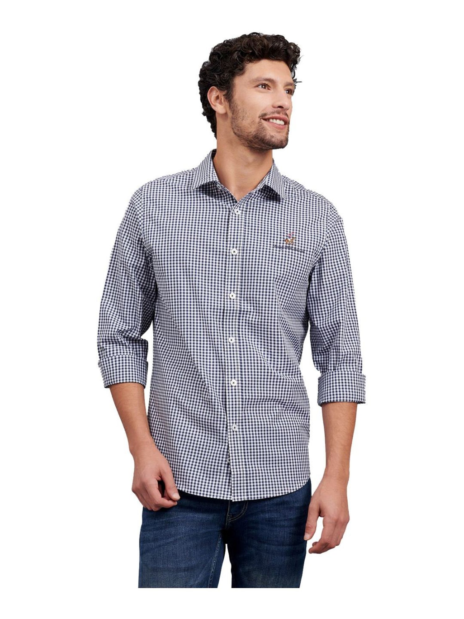 Buy Beverly Hills Polo Club Navy Cotton Regular Fit Checks Shirt