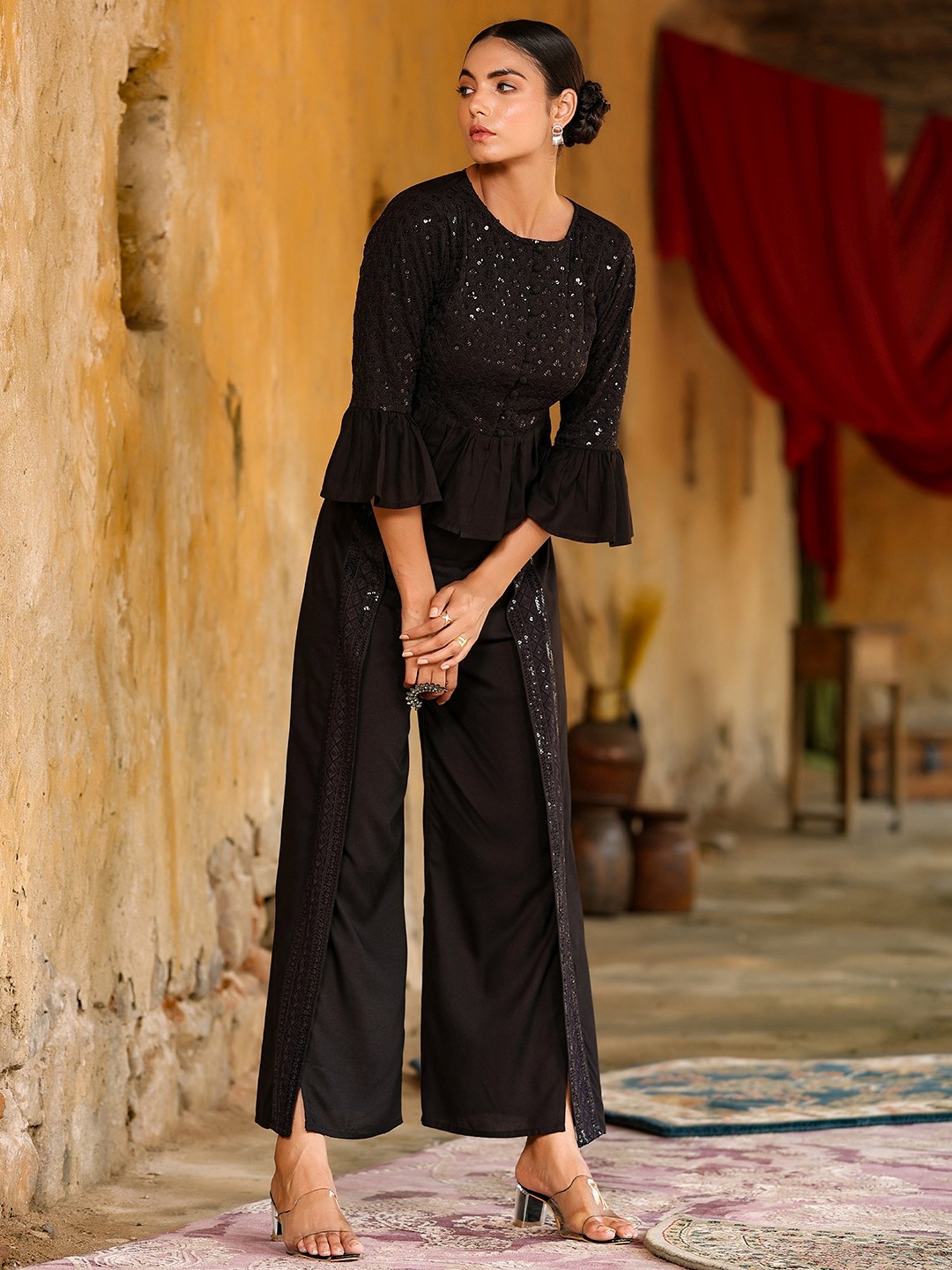 Buy Traditional Clothes Black Color Palazzo Pants for Indian Women Online  in India - Etsy