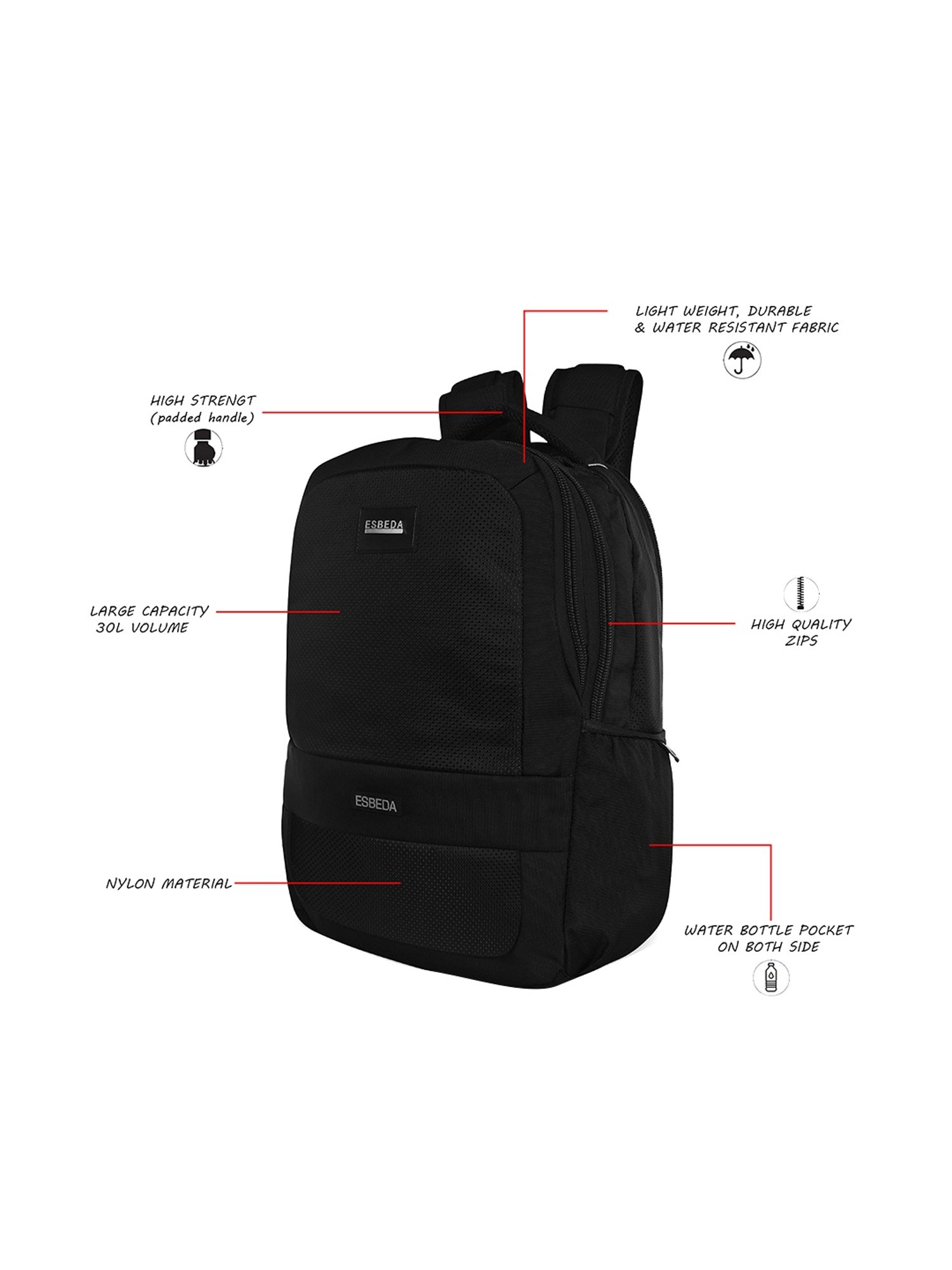 Buy Esbeda Black 30 Ltrs Medium Backpack Online At Best Price