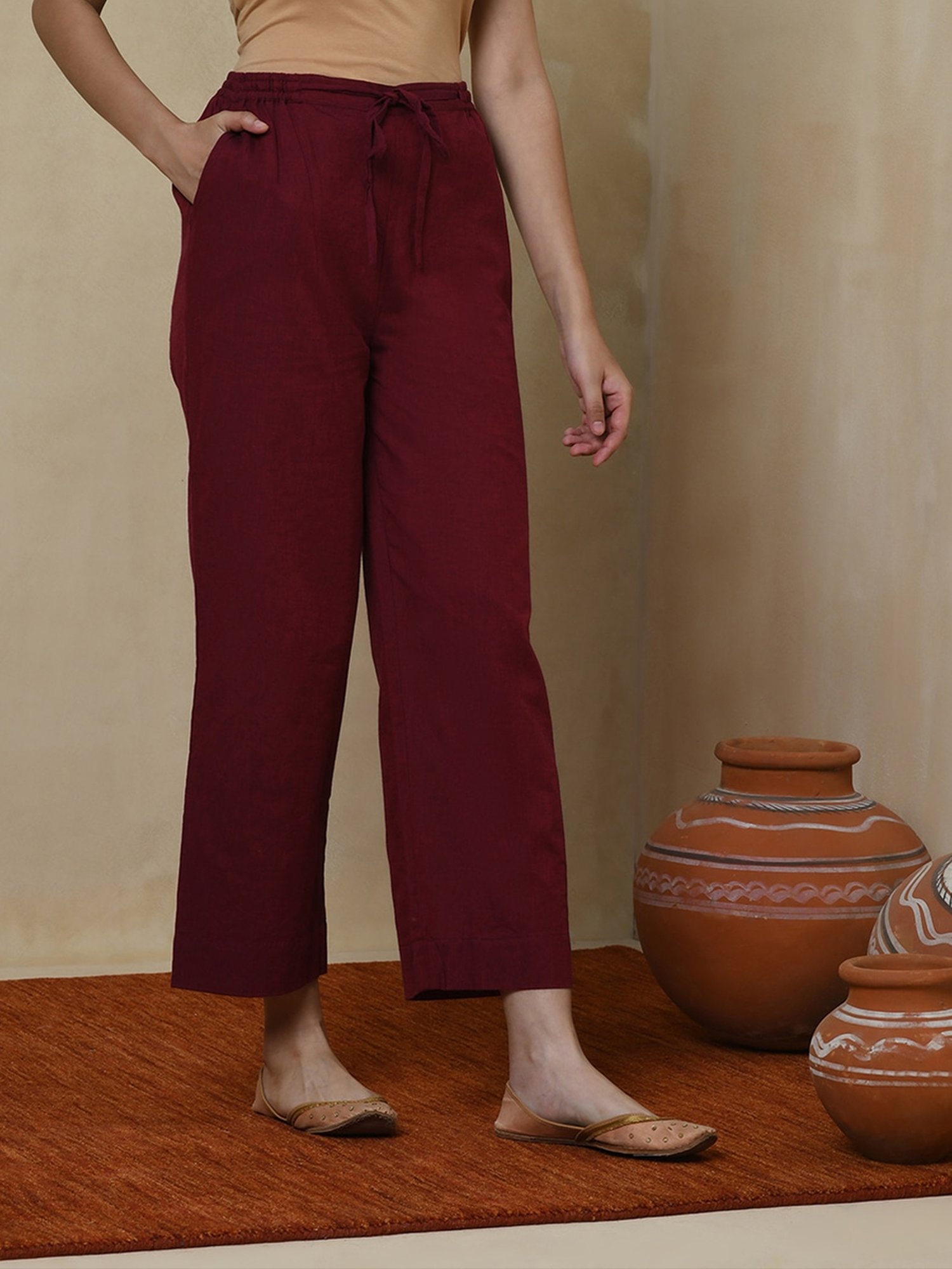 Buy Men Maroon Slim Fit Solid Casual Trousers Online - 742049 | Allen Solly