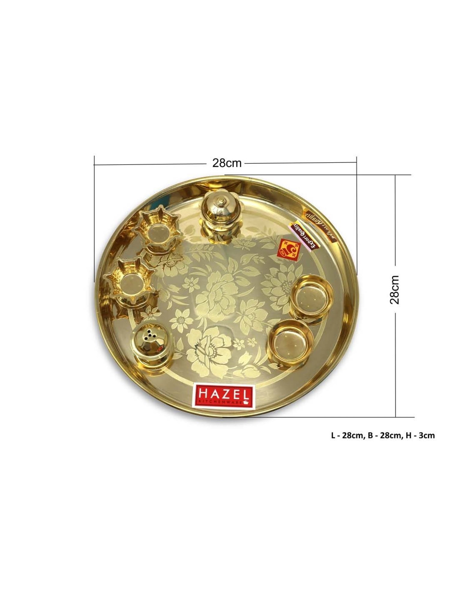 BRACOP® Brass Pooja Thali Set Of 5 Pcs Hindu Aarti Plate Indian