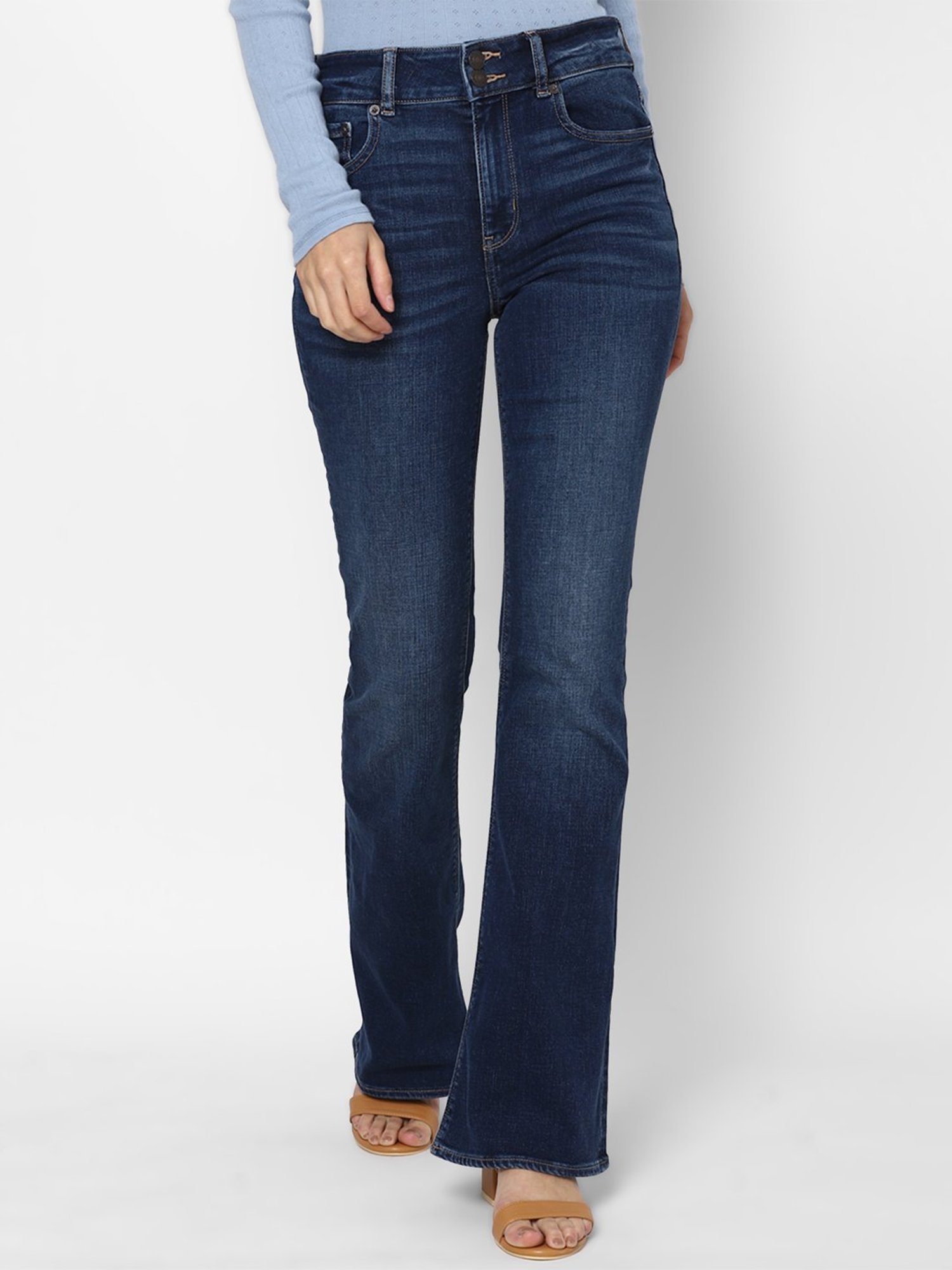 Buy American Eagle Outfitters Blue Flare Fit High Rise Jeans for