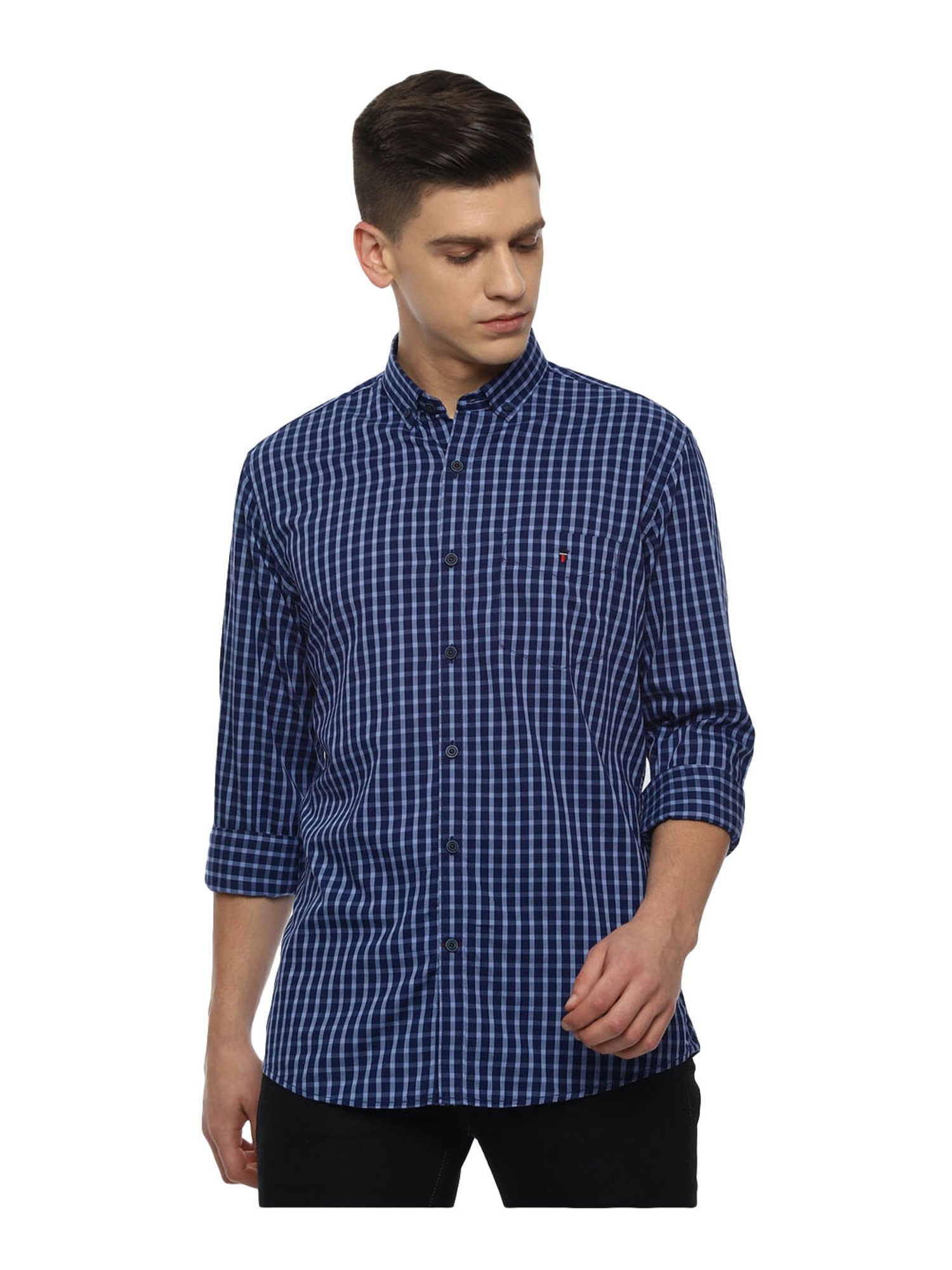 Buy Louis Philippe Blue Cotton Slim Fit Checks Shirts for Mens Online @  Tata CLiQ