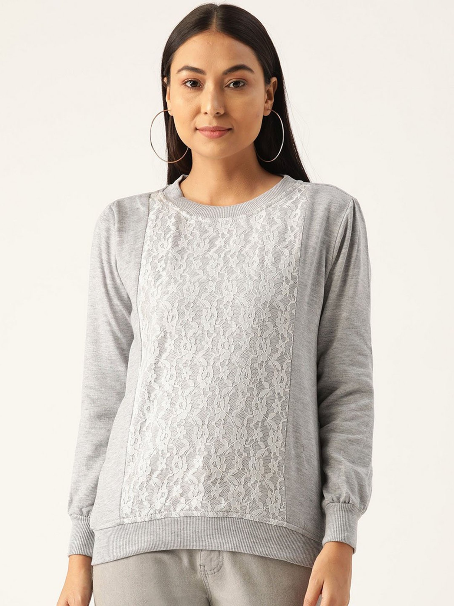 Buy Belle Fille Grey Lace Sweatshirt for Women Online @ Tata CLiQ