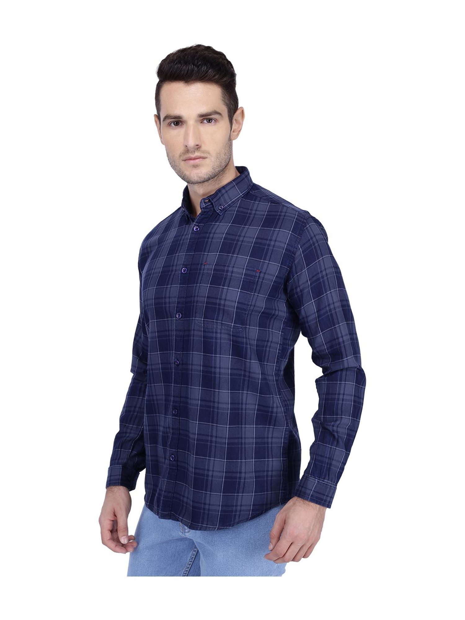 Buy OnlineSpykar Men Indigo Blue Cotton Twil Slim Fit Full Sleeve Checkred  Shirt