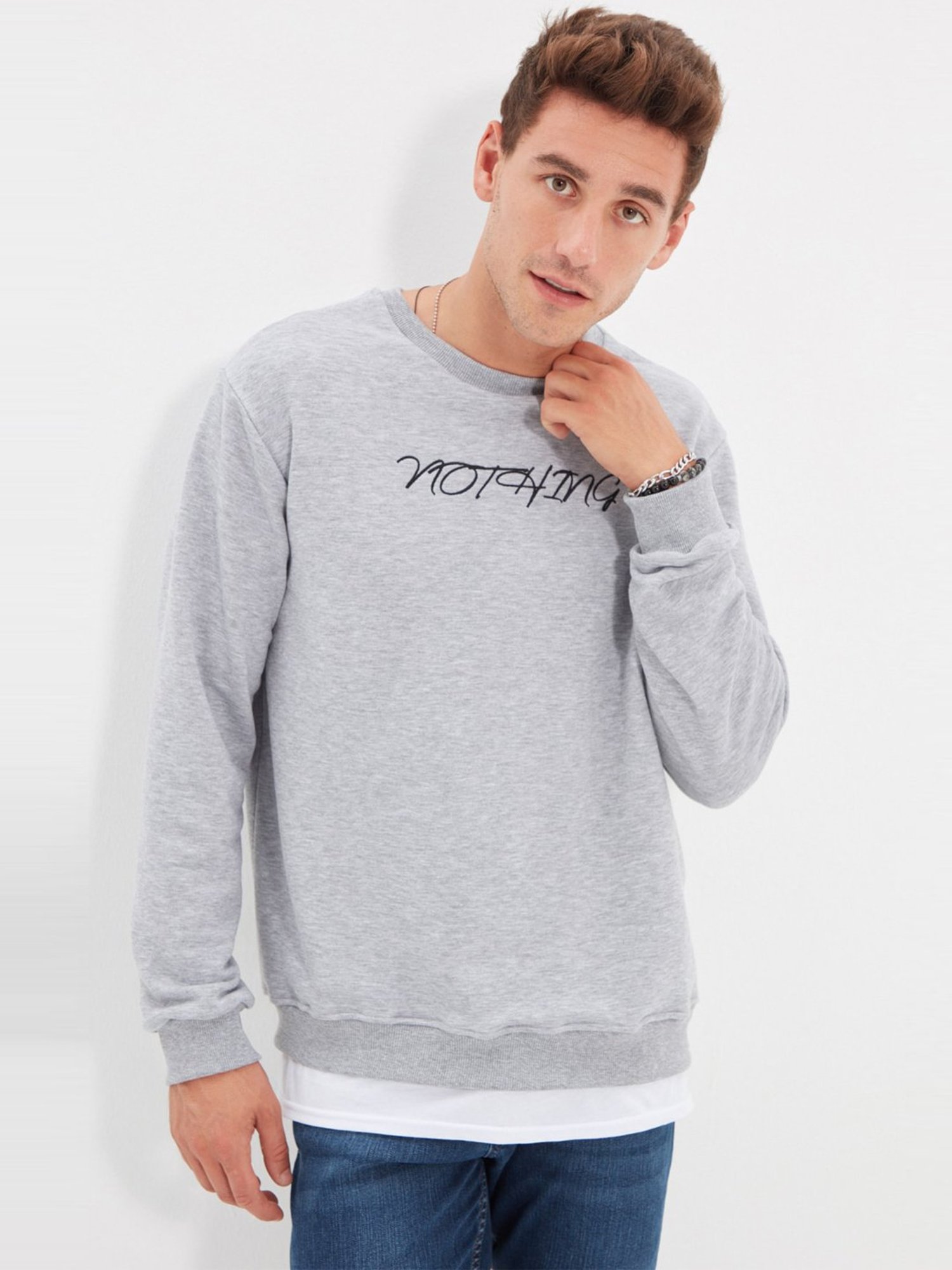 Swist Sweatshirt - Gray - Regular fit - Trendyol