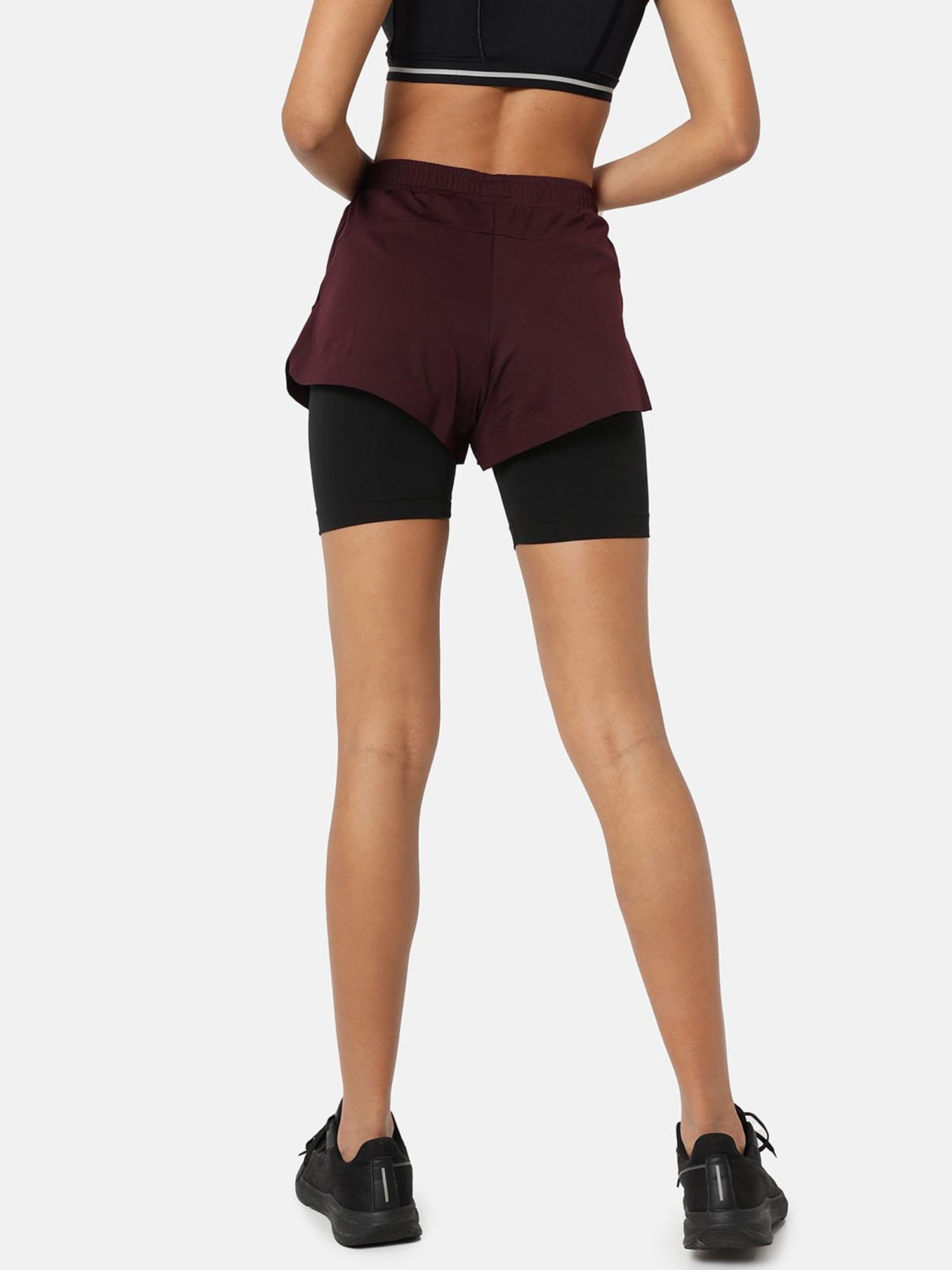 Buy Cultsport Wine & Black Regular Fit Shorts with Inner Tights for Women  Online @ Tata CLiQ