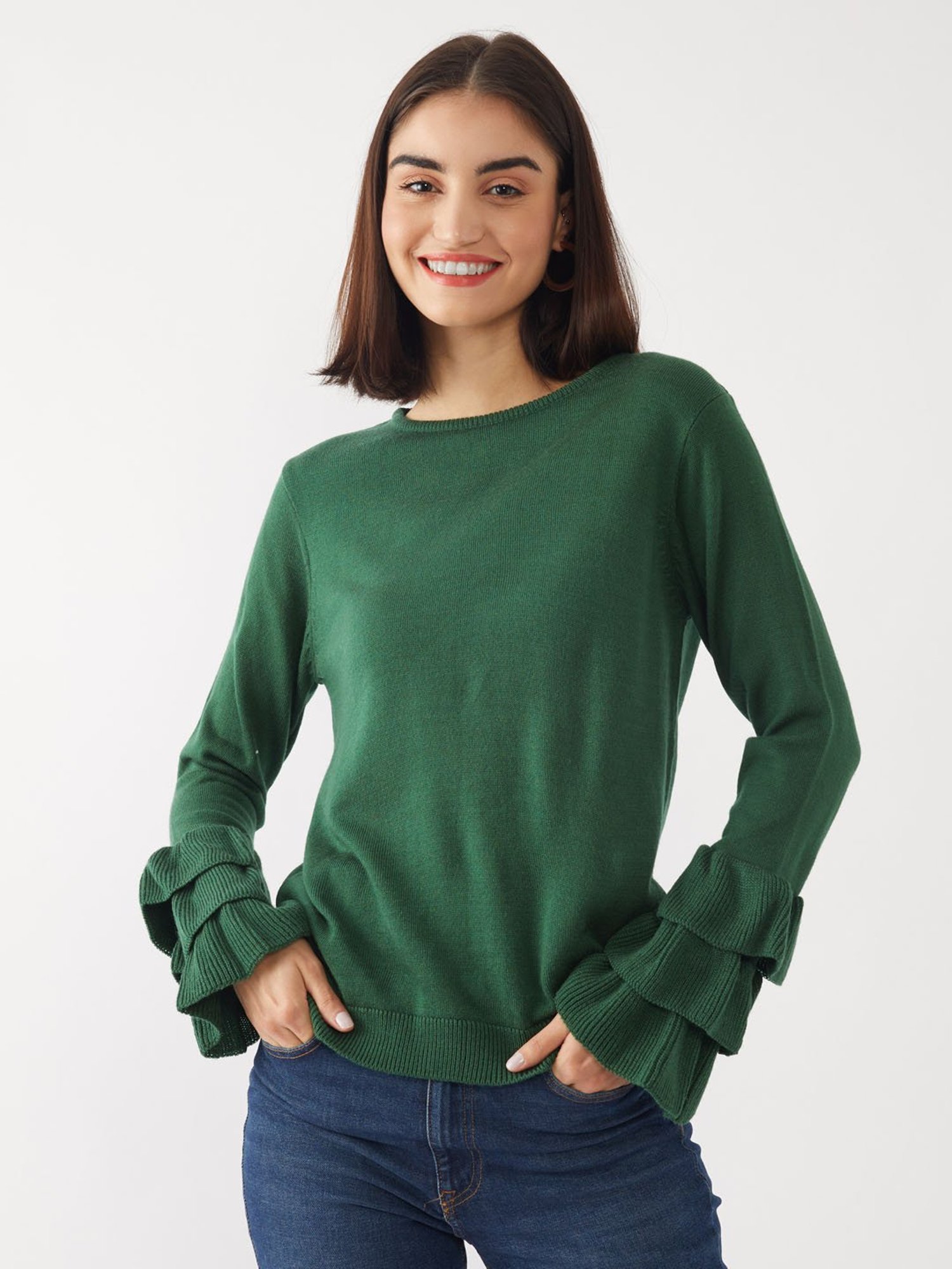 Buy Zink London Green Straight Fit Sweater for Women Online @ Tata CLiQ