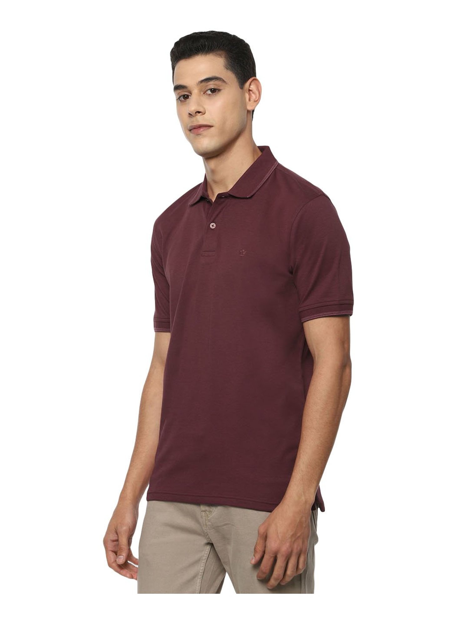 Louis Philippe Maroon Cotton Regular Fit Polo T-Shirt