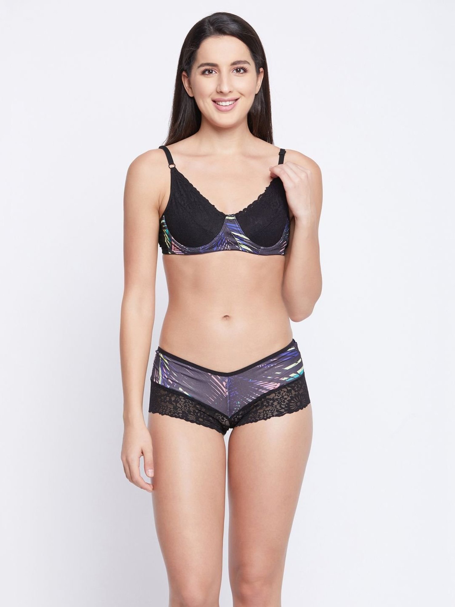 Buy Clovia Black Printed Bra Panty Set for Women Online @ Tata CLiQ