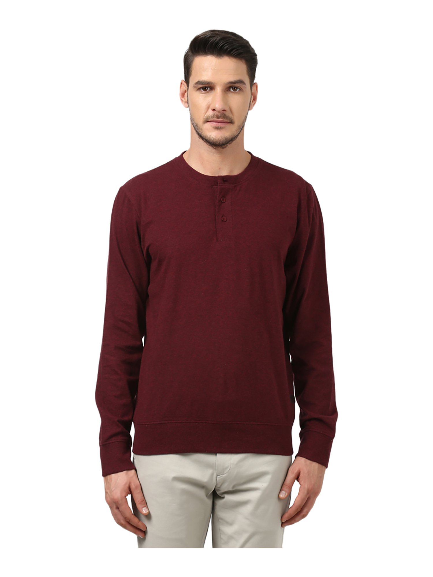 Buy ColorPlus Maroon Henley Sweatshirt 