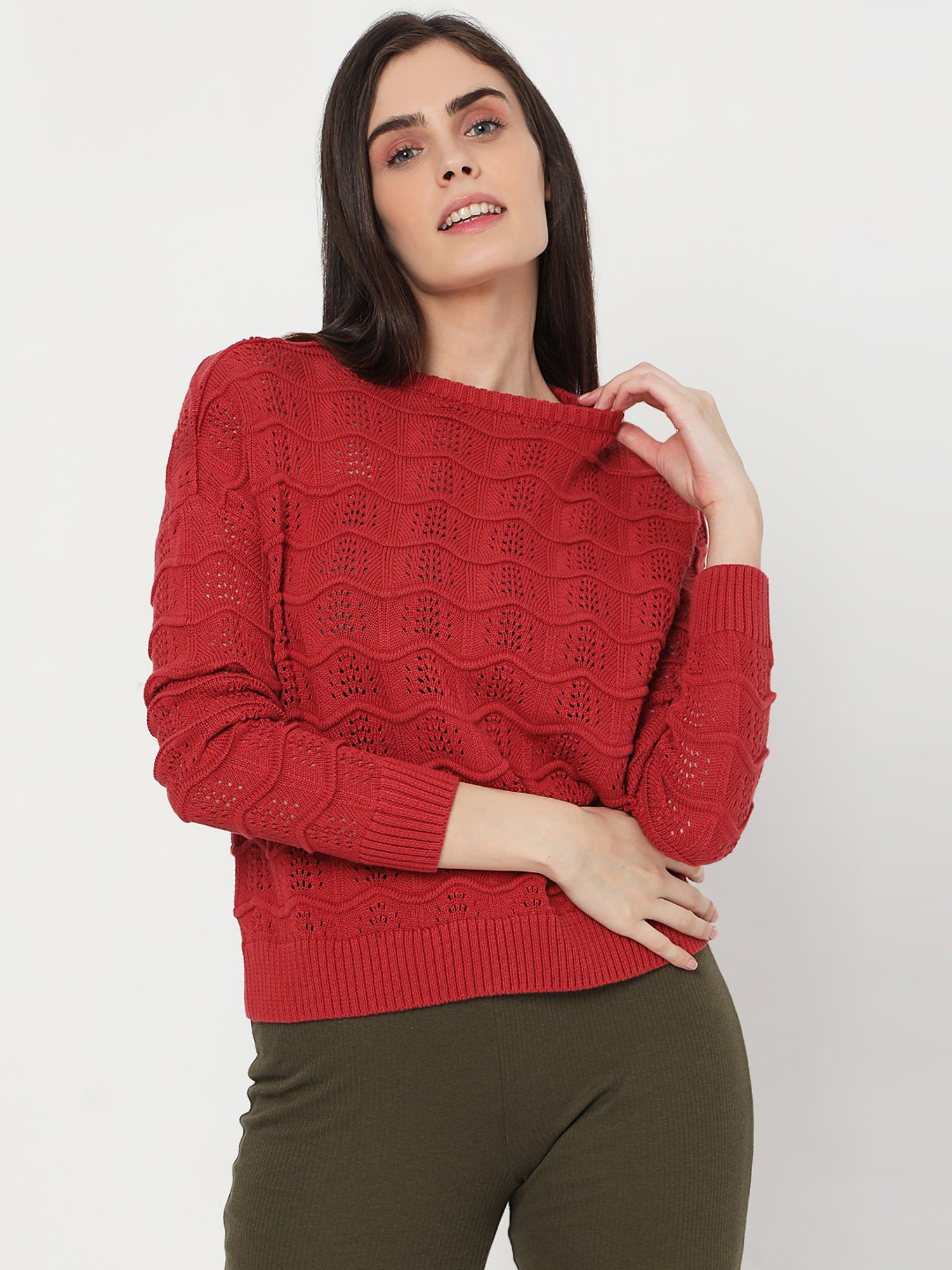 Buy Vero Moda Red Cotton Regular Fit Sweater for Women Online @ Tata CLiQ