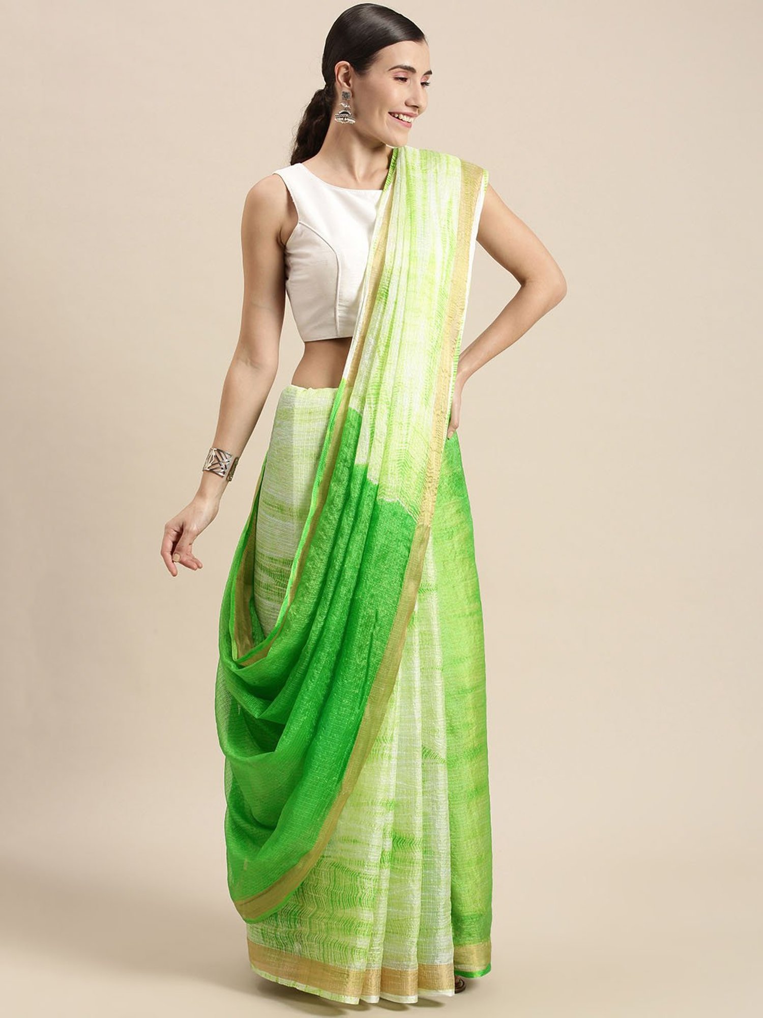 Geroo Jaipur Leheriya Saree With Unstitched Blouse Fabric | Green,  Leheriya, Pure Tussar Silk