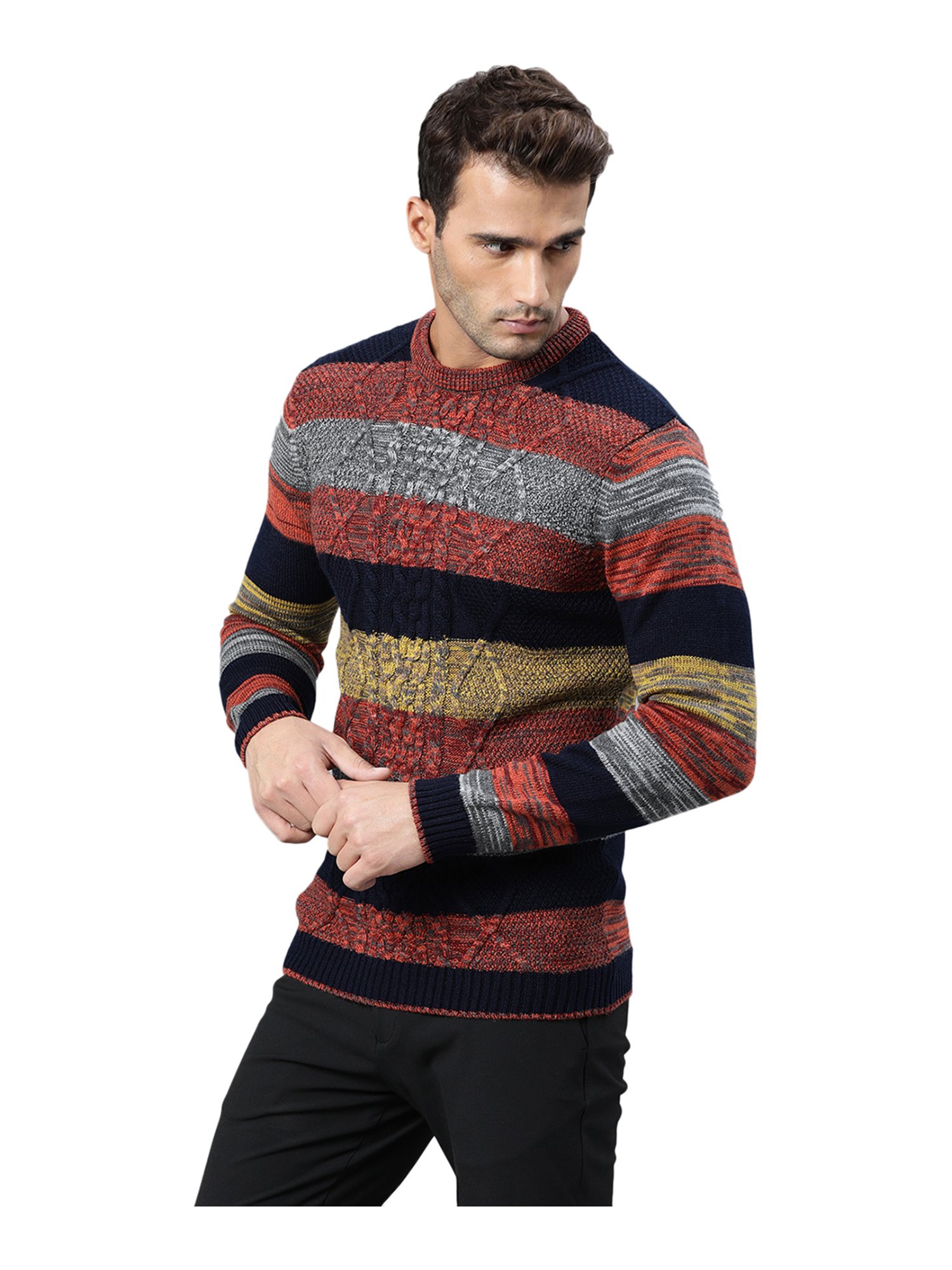 RARE RABBIT MENS CONG NAVY SWEATER COTTON FABRIC HIGH NECK KNITTED FUL