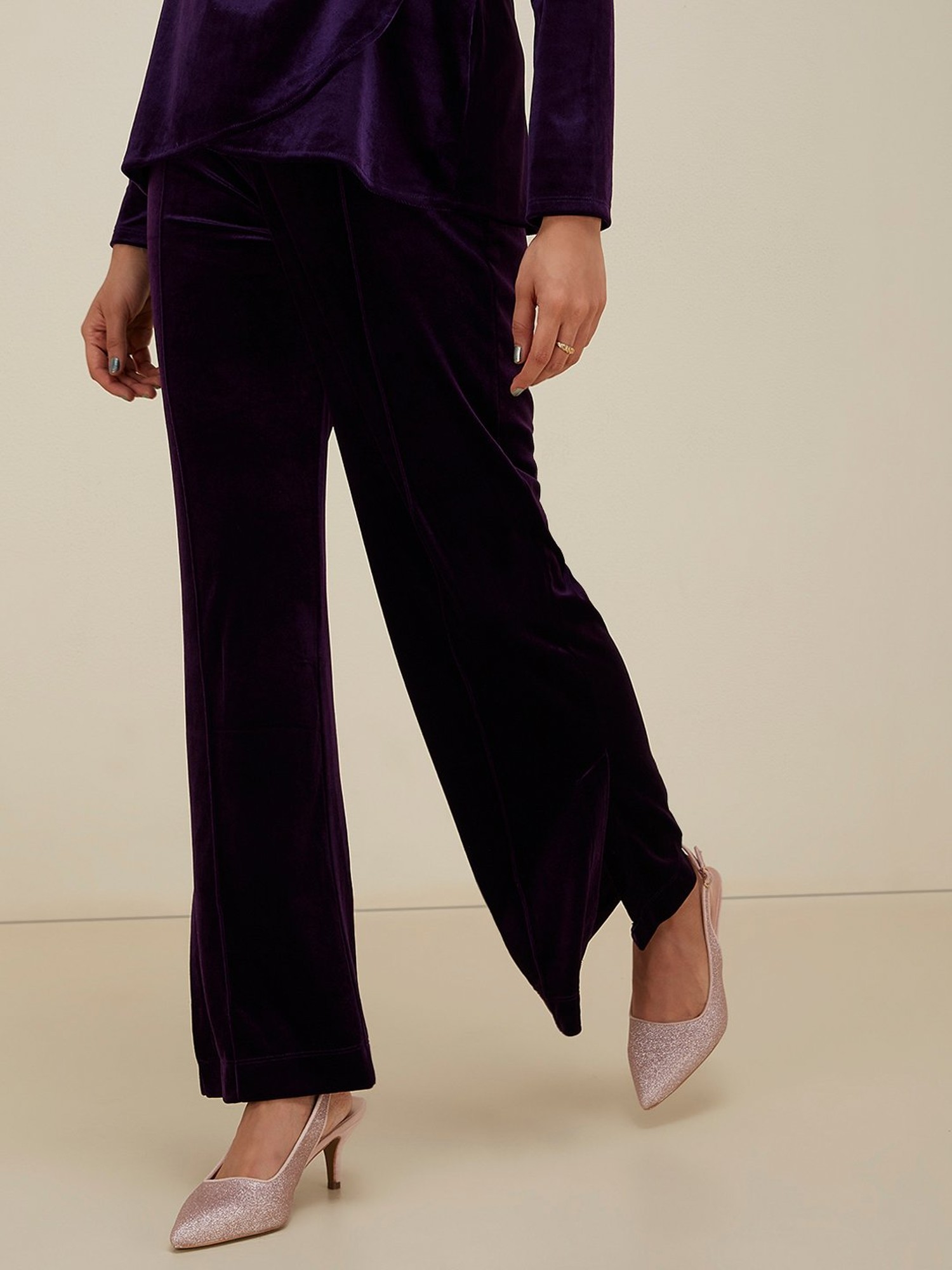 NRBY Thea Velvet Wide Leg Palazzo Trousers Navy at John Lewis  Partners