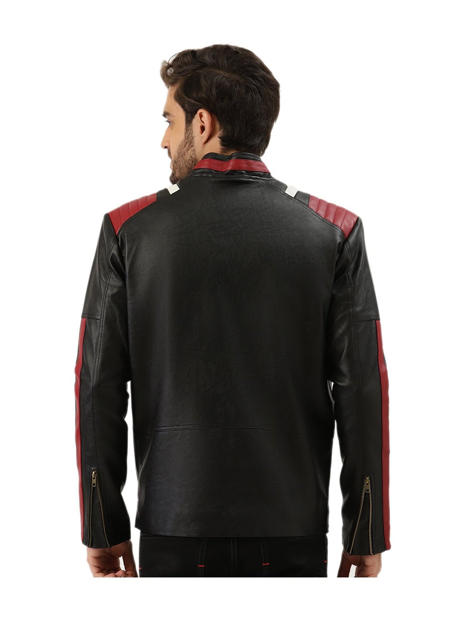 Buy Leather Retail Black Band Collar Regular Fit Jacket for Men 