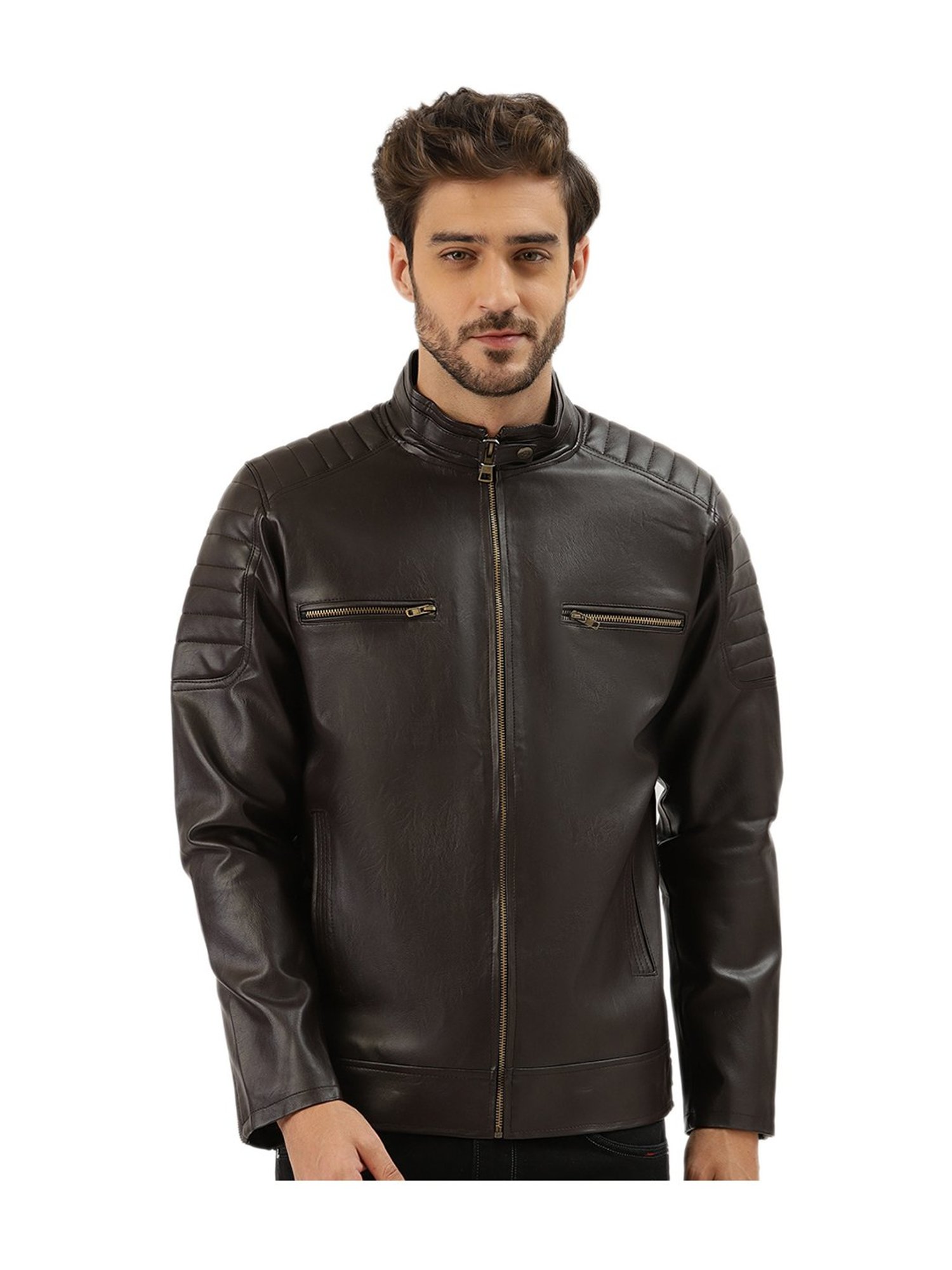 Justin Dark Brown Quilted Leather Jacket - Leather Skin Shop