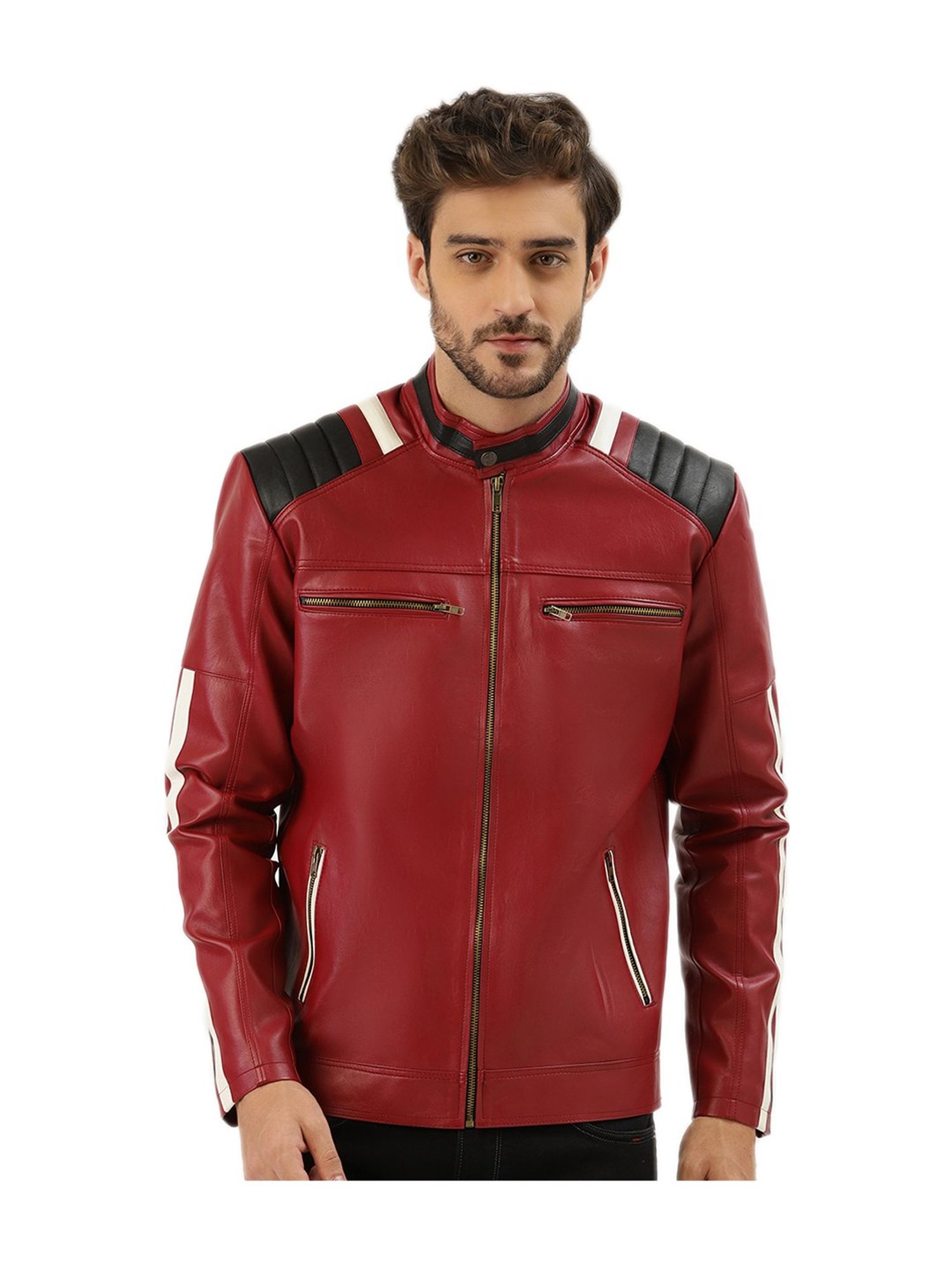 Men Biker Leather Jacket Red – SkinOutfit