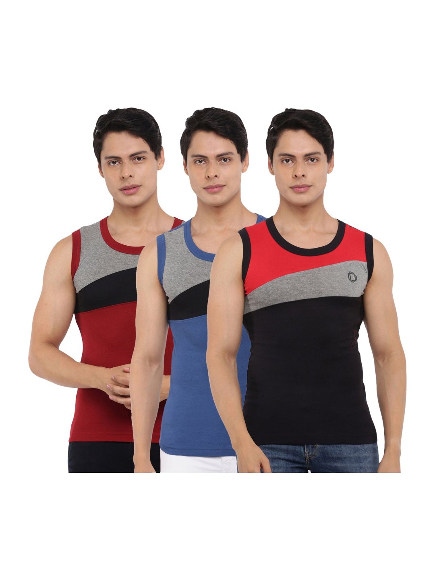 Buy DOLLAR BIGBOSS Multi Men's Assorted Pack of 3 Cotton Gym Vest