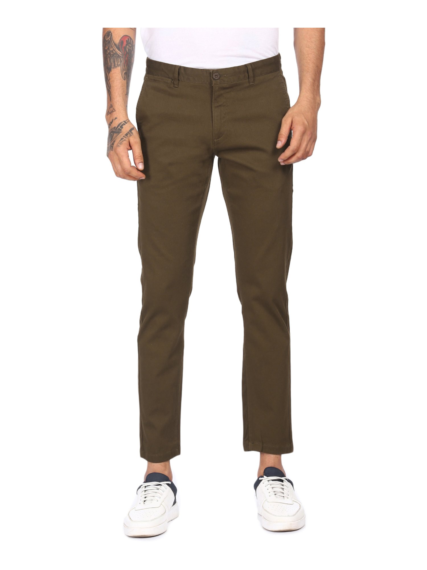 Buy Olive Green Slim Fit Cargo Trousers online  Looksgudin