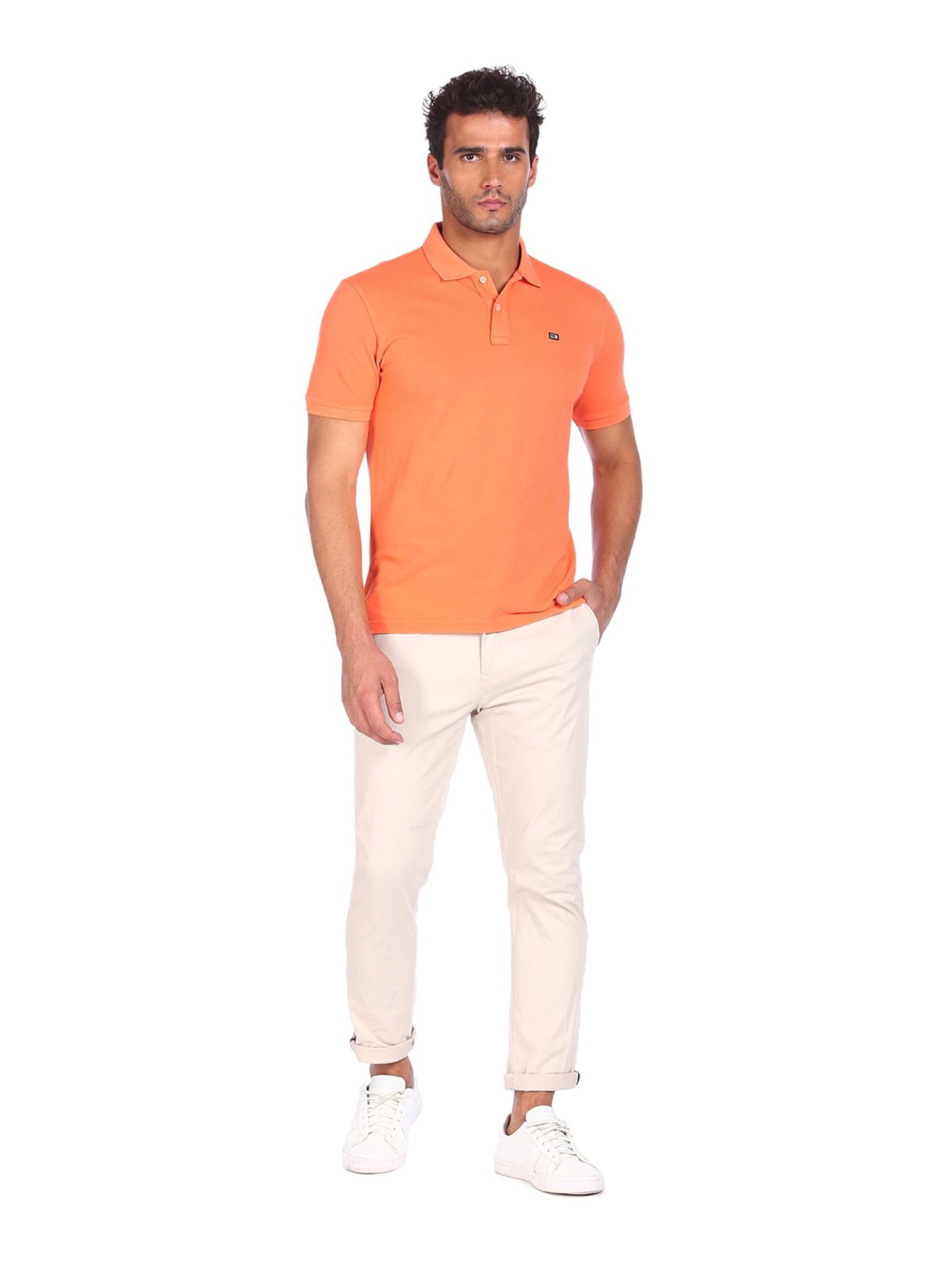 Buy Arrow Orange Cotton Polo T-Shirt 