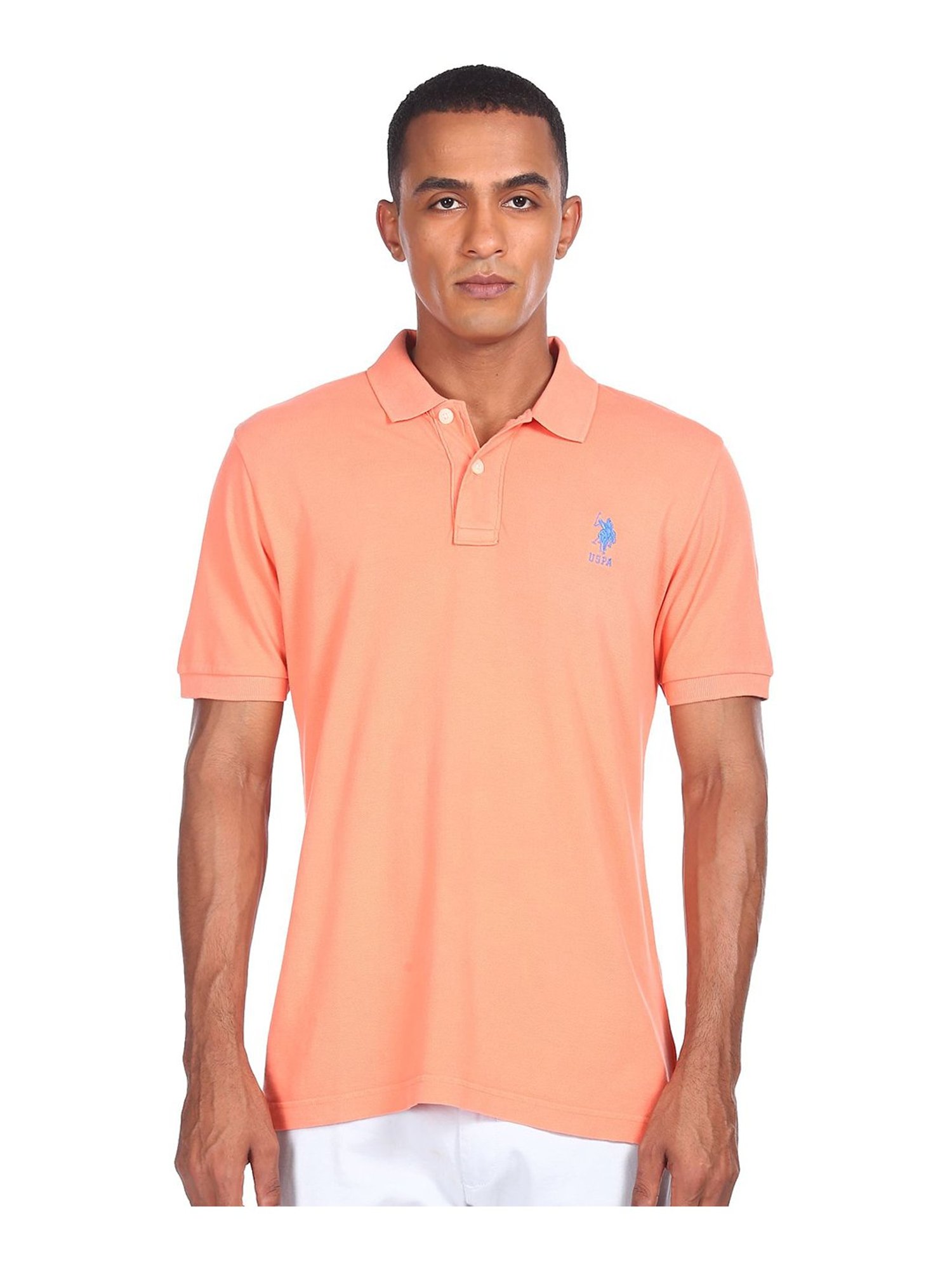 Buy U.S. Polo Assn. Pink Cotton Polo T-Shirt for Men's Online