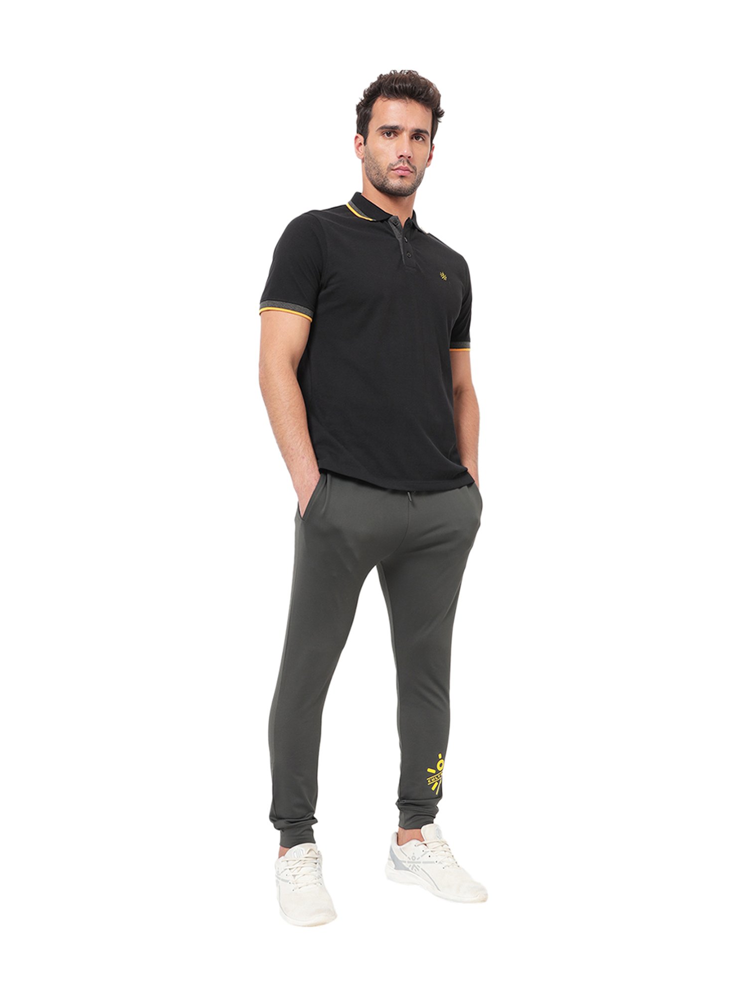 People by Pantaloons Grey Melange Slim Fit Printed Joggers