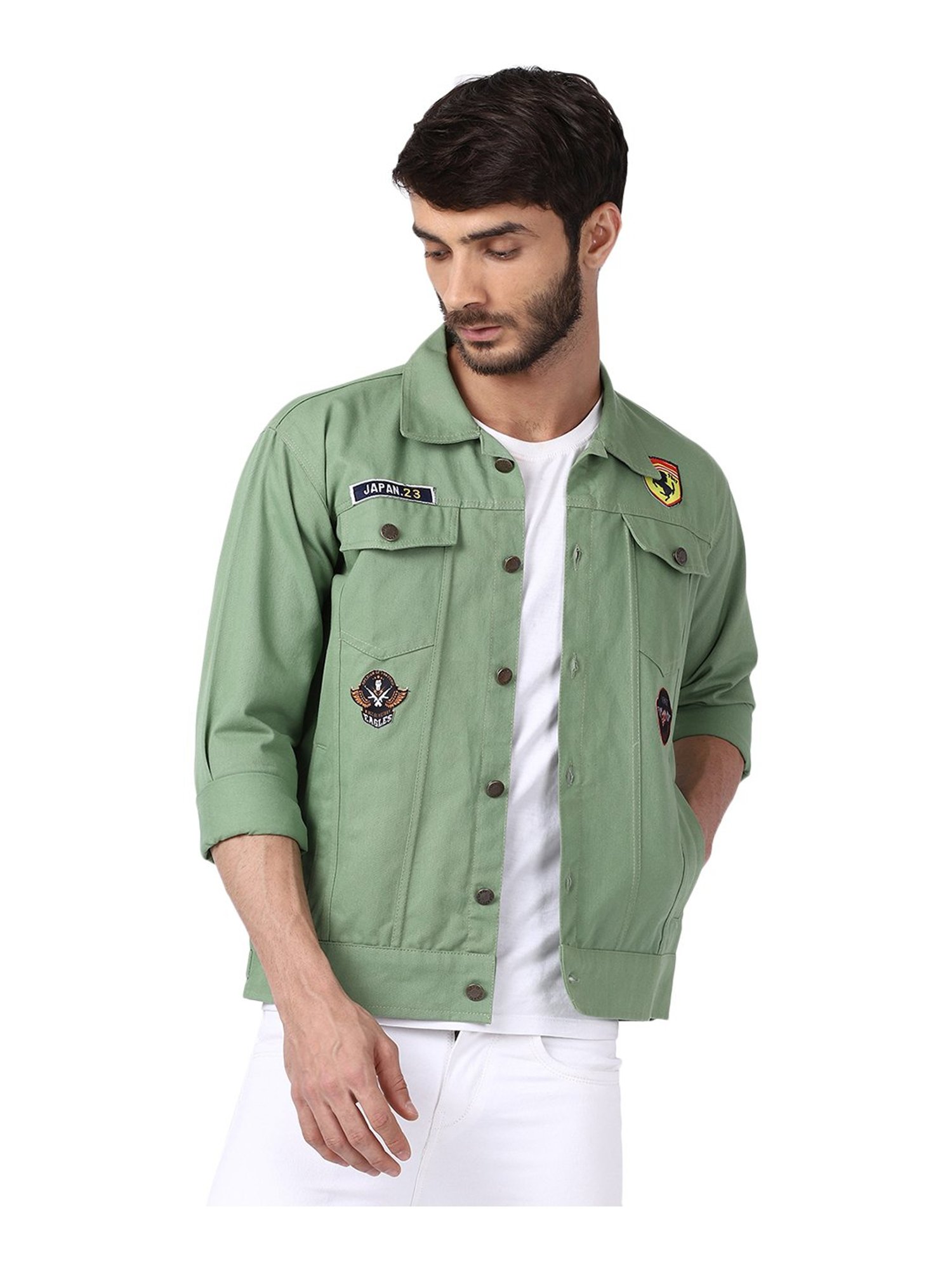 Jackets Men Army Green Denim Jacket Military Windbreaker Solid Coat Clothes  | eBay