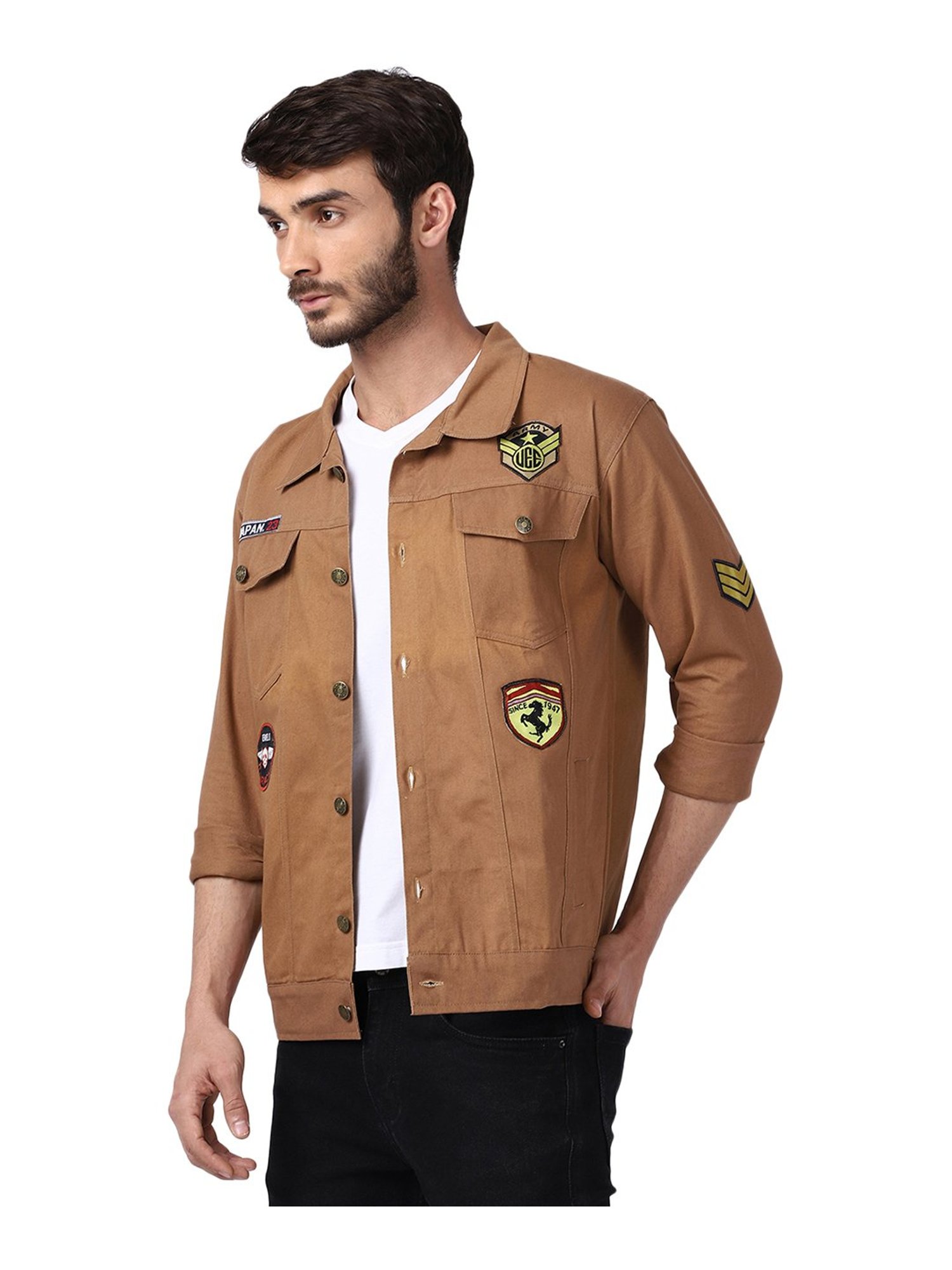 Buy VOXATI Khaki Full Sleeves Shirt Collar Denim Jacket for Men's Online @ Tata  CLiQ