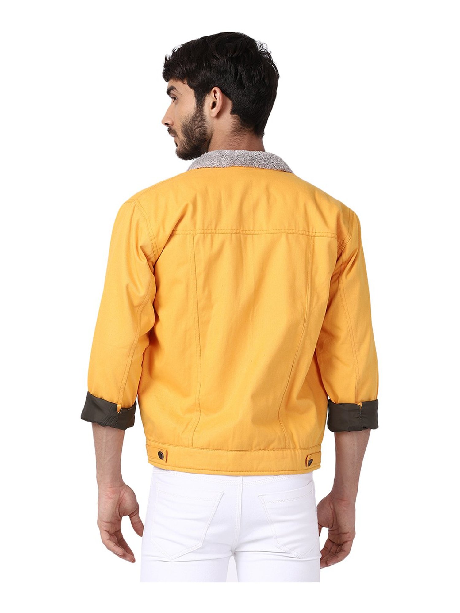 Women Mustard Yellow Solid Denim Jacket – StyleQuotient