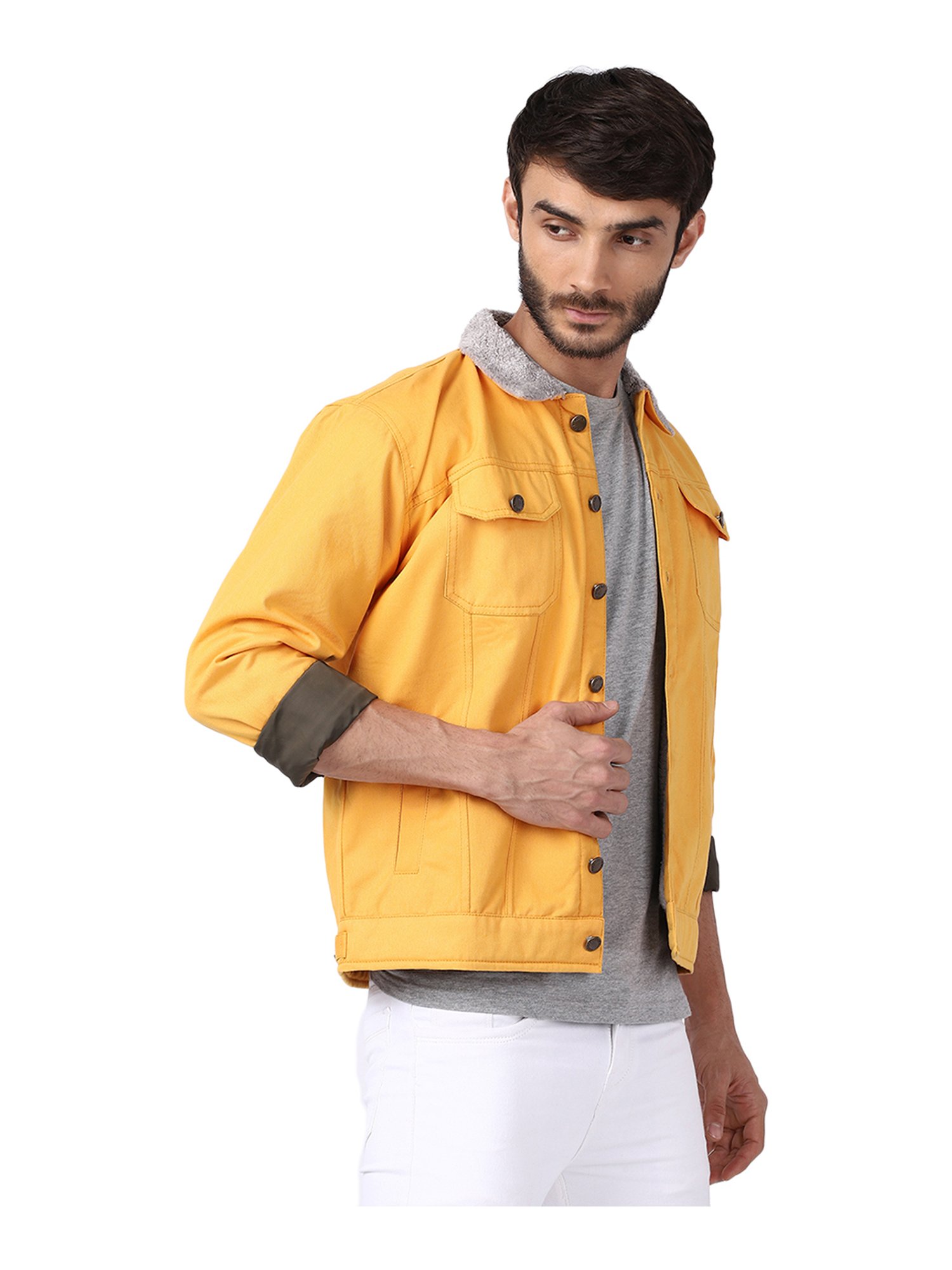 Buy Campus Sutra Men Yellow & Black Windcheater Hooded Denim Jacket -  Jackets for Men 14811542 | Myntra