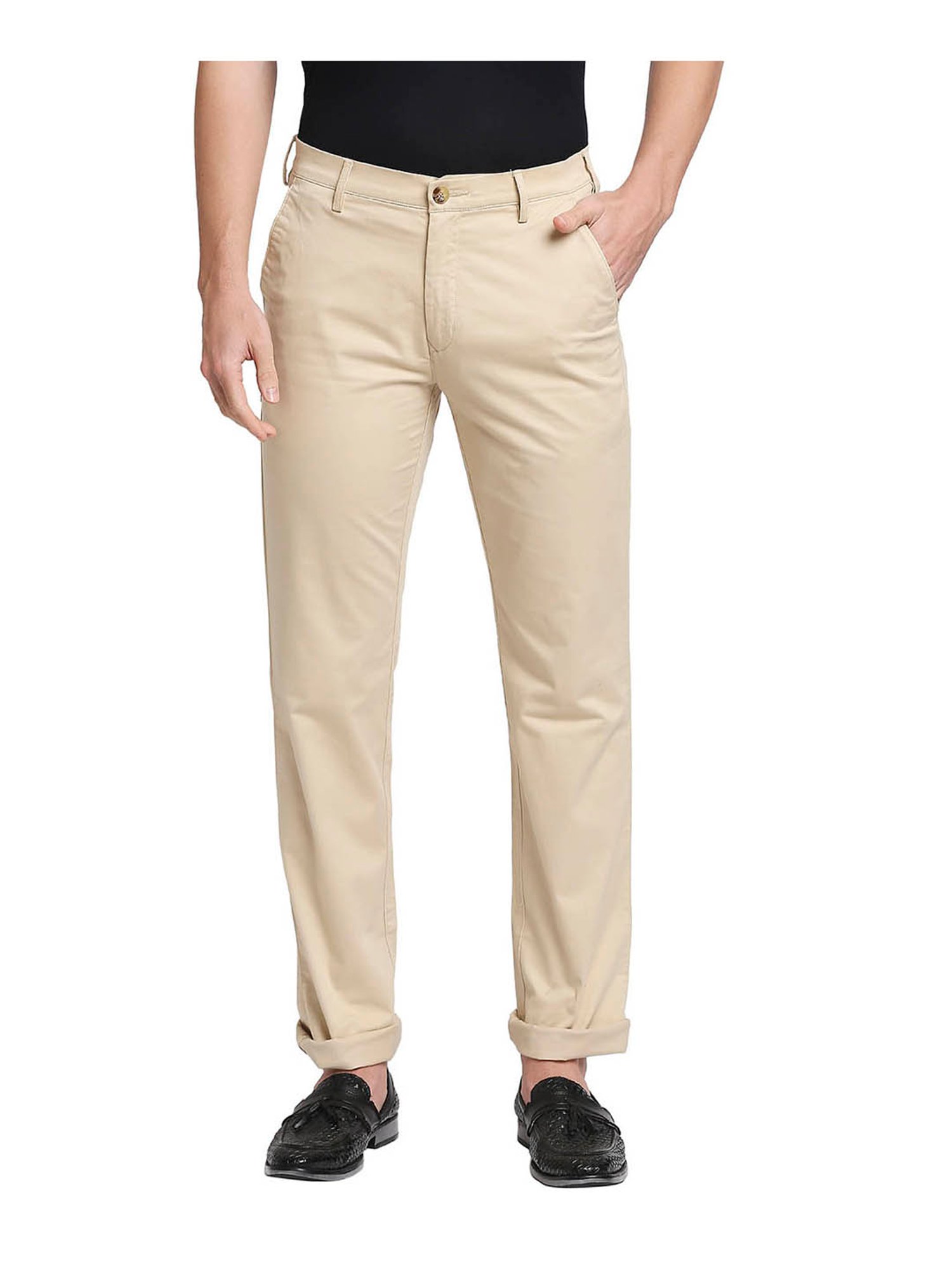 Buy COLOR PLUS Green Solid Cotton Tailored Fit Mens Trousers  Shoppers Stop