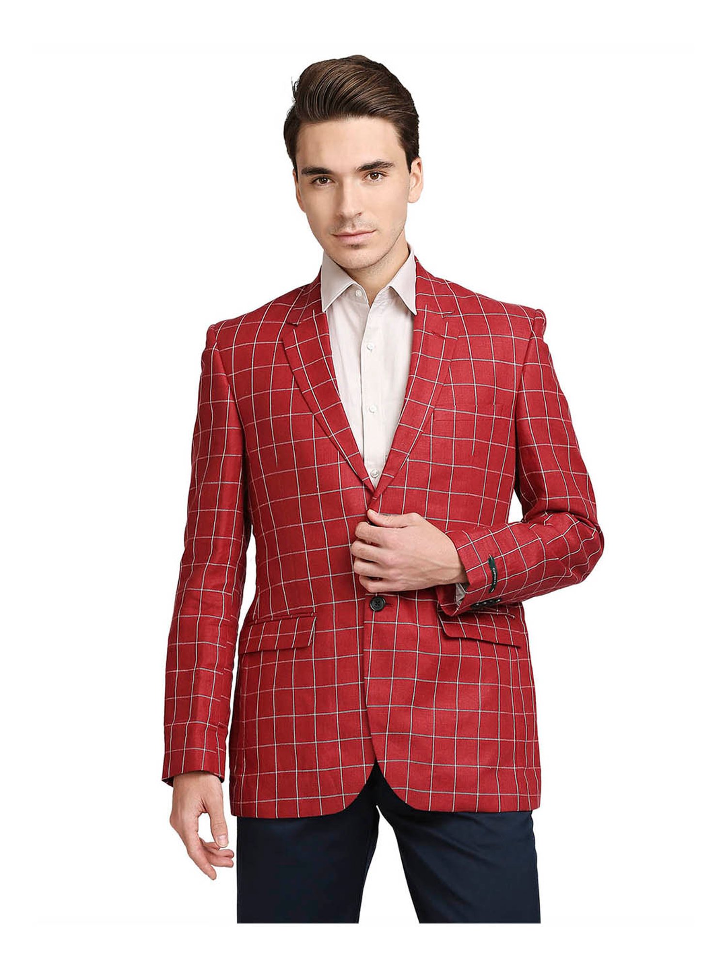 Red plaid blazer discount mens