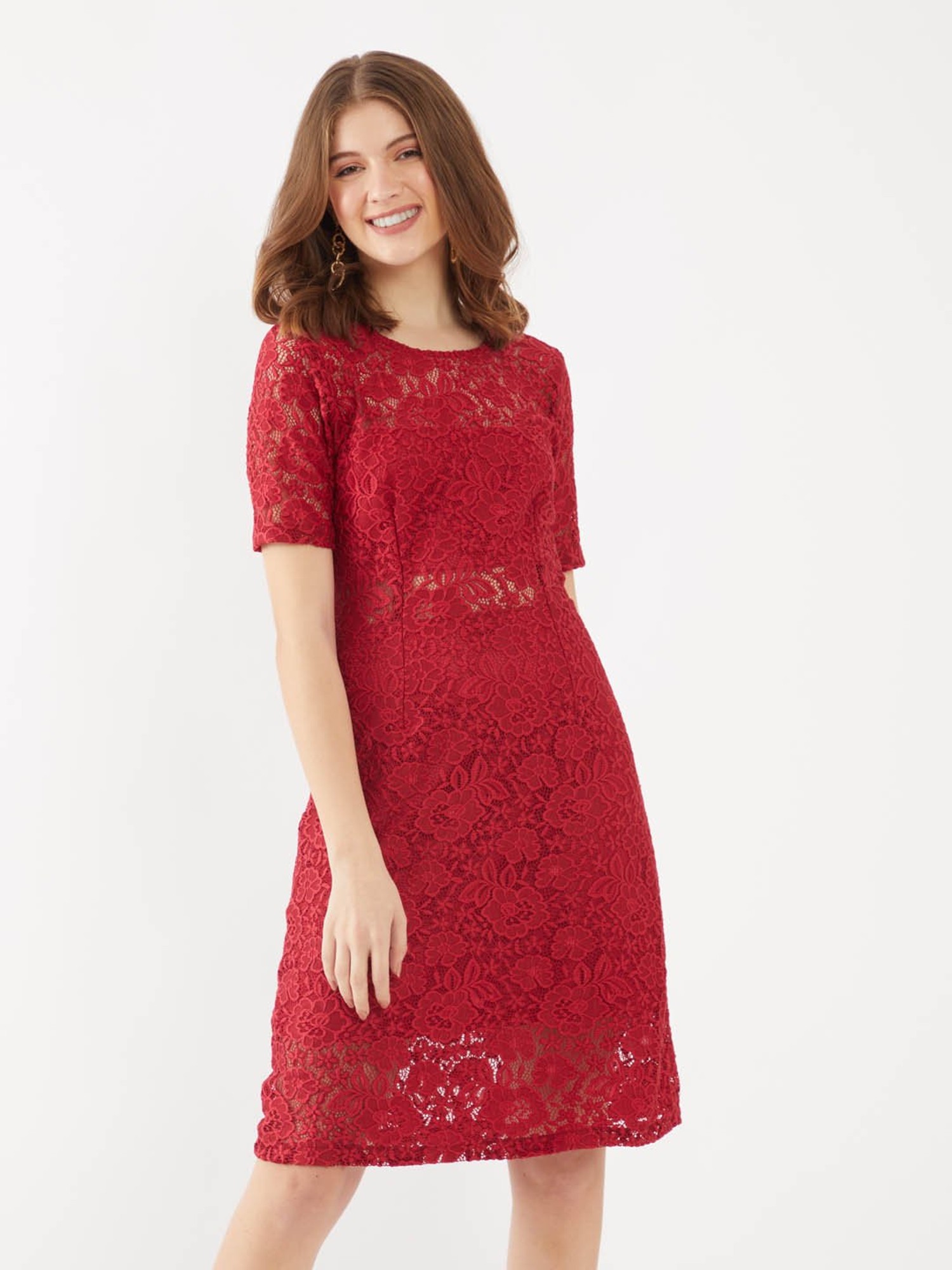 Buy Zink London Maroon Lace Dress for ...