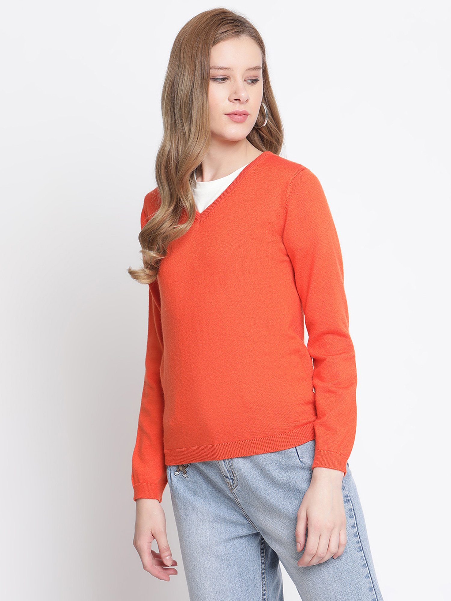 Orange v shop neck sweater women's