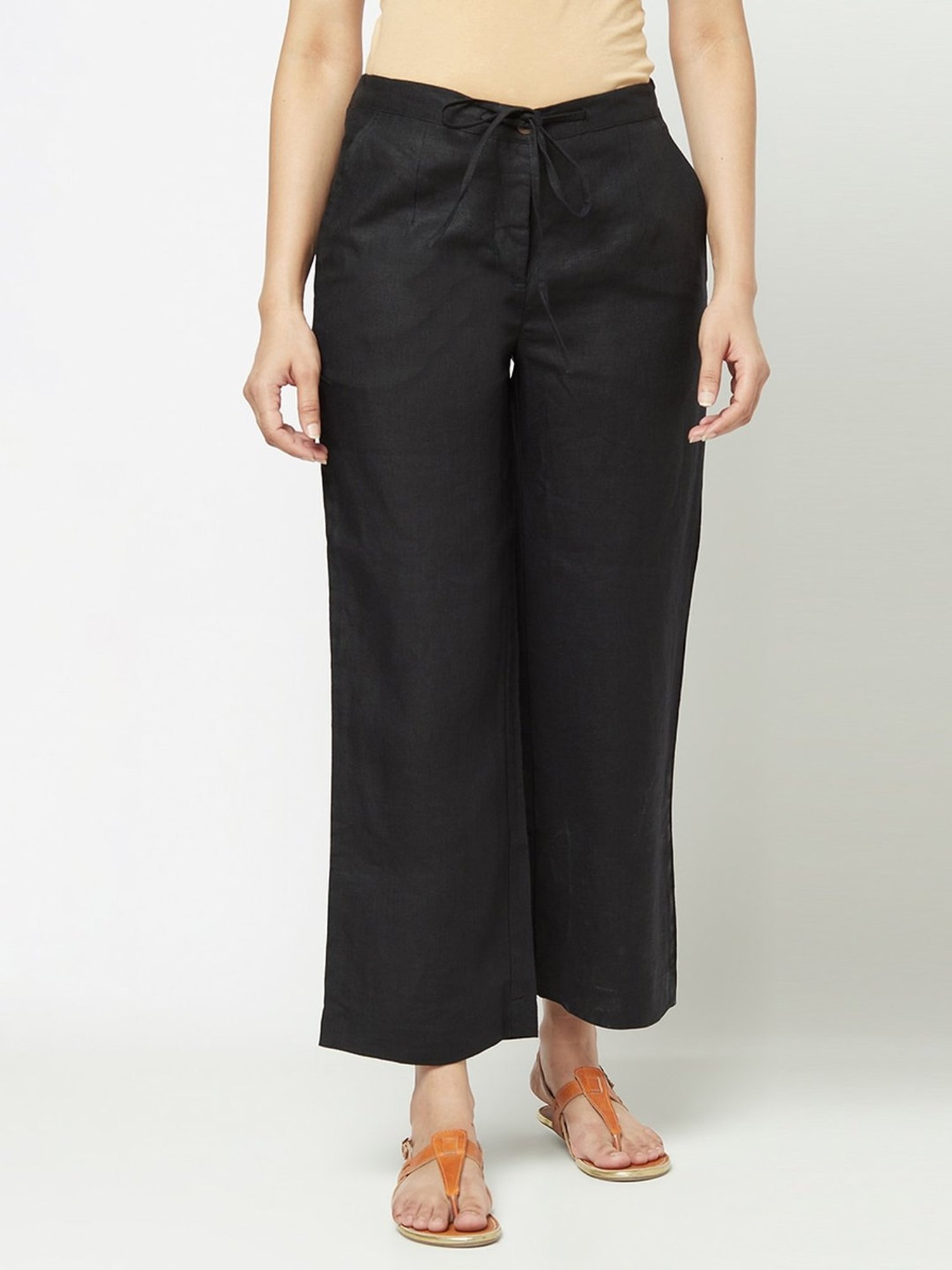 Black linen trousers for women Size S Color Black