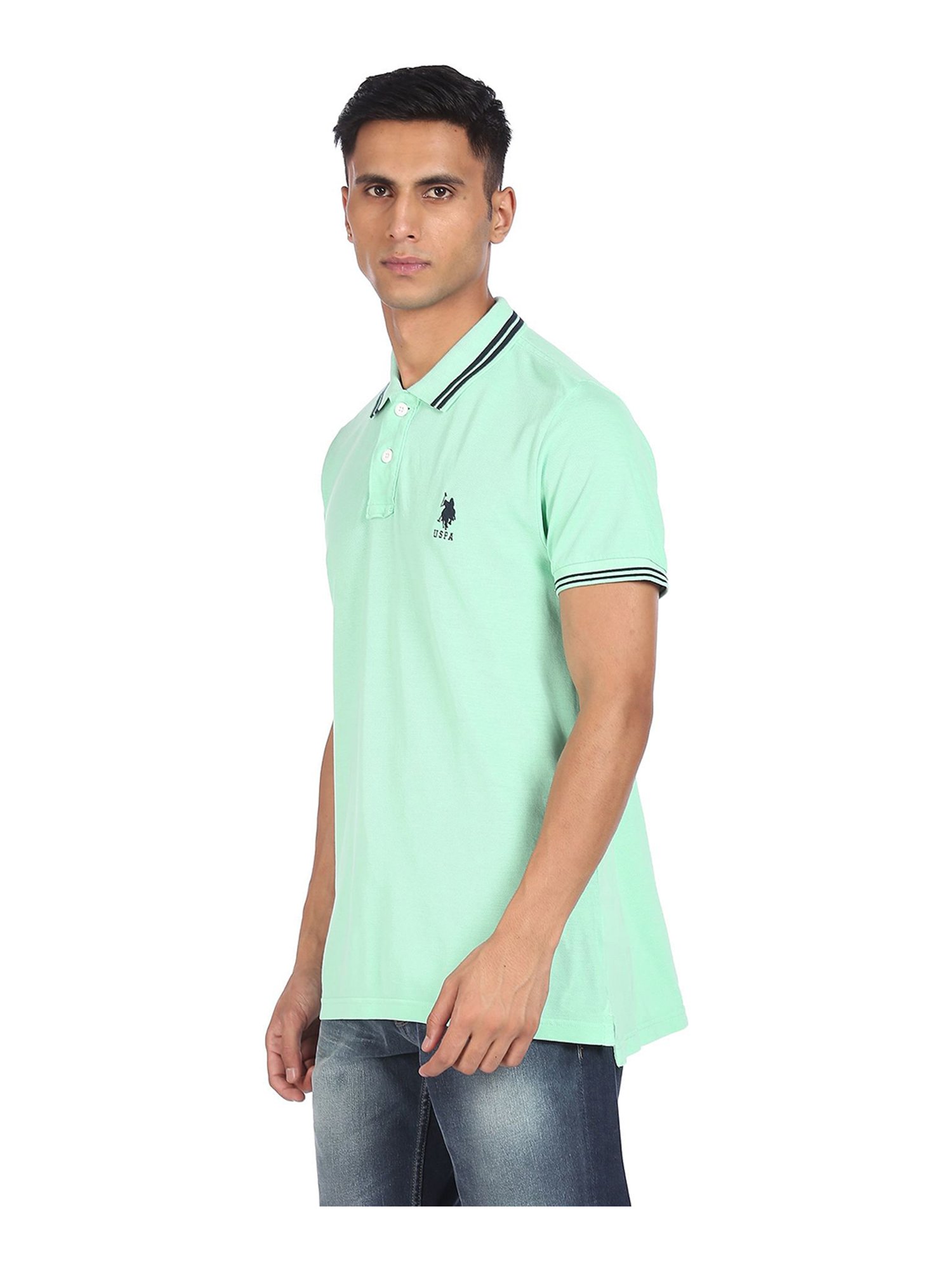 U.S. Polo Assn. Colour Block Cotton Polo Shirt, Green (S)