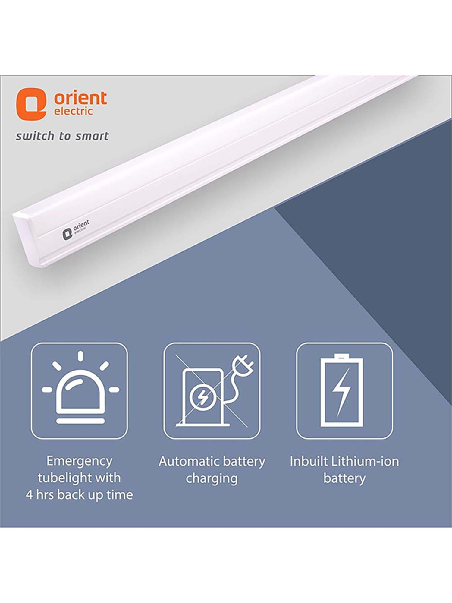 orient electric 10w emergency automatic rechargeable led batten