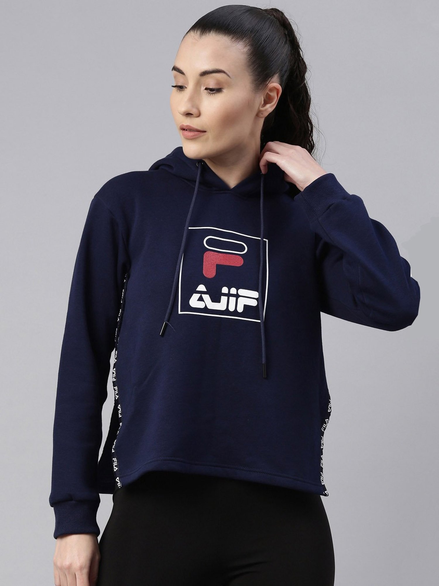 Buy Fila Navy Full Sleeves Sports Hoodie for Women s Online Tata