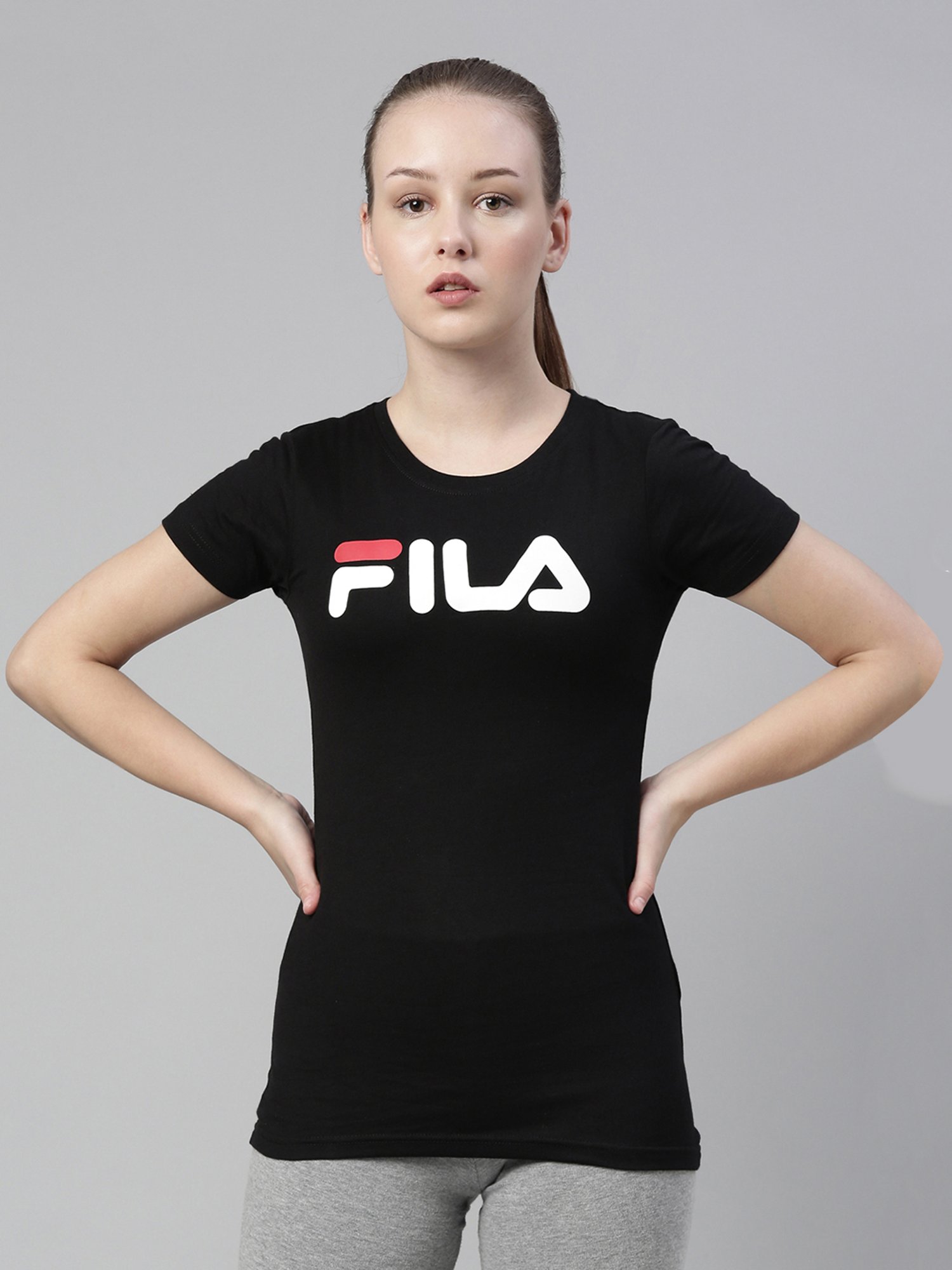 Buy Fila Black Logo Printed T-Shirt for Women's Online @ Tata CLiQ