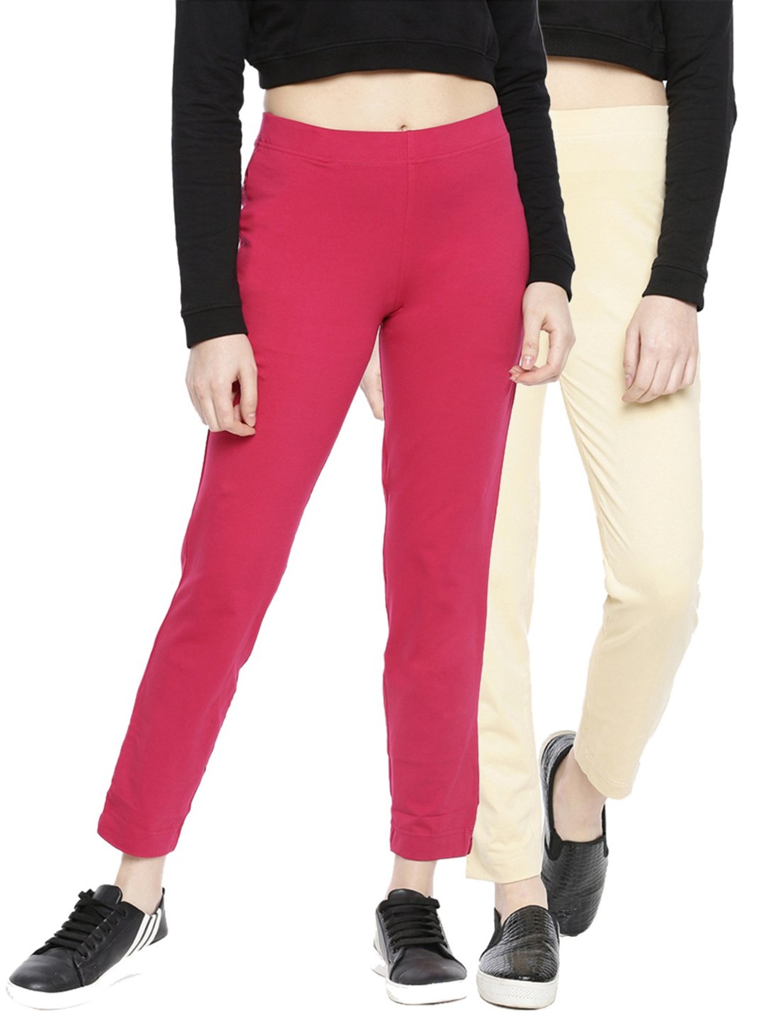 Buy Dollar Missy Women Pack of 2 Straight Fit Solid Cigarette Trousers- P  Red and Sand Online at Best Prices in India - JioMart.