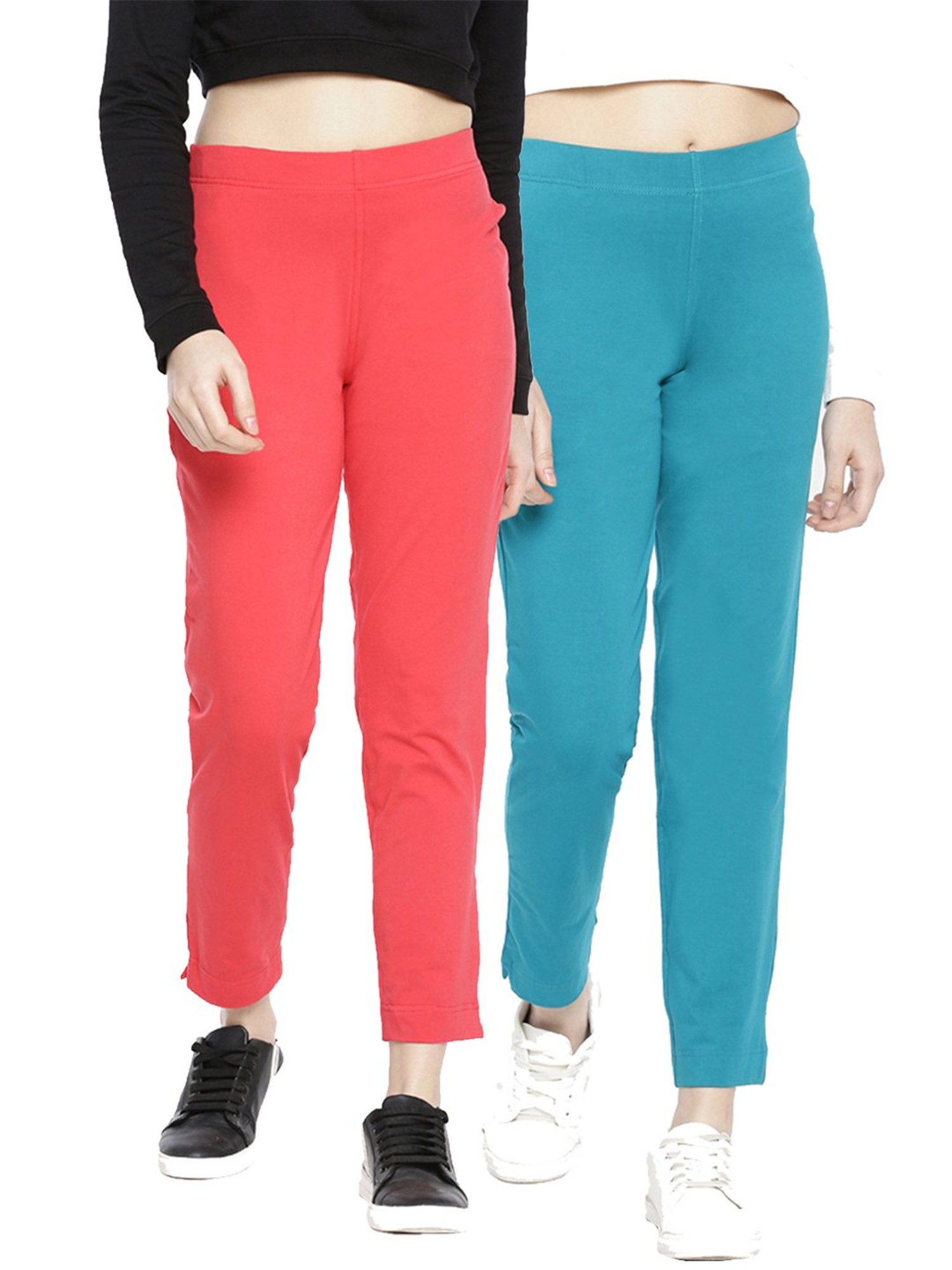 Buy Dollar Missy Women Pack of 2 Straight Fit Solid Cigarette Trousers-  Navy and White Online at Best Prices in India - JioMart.