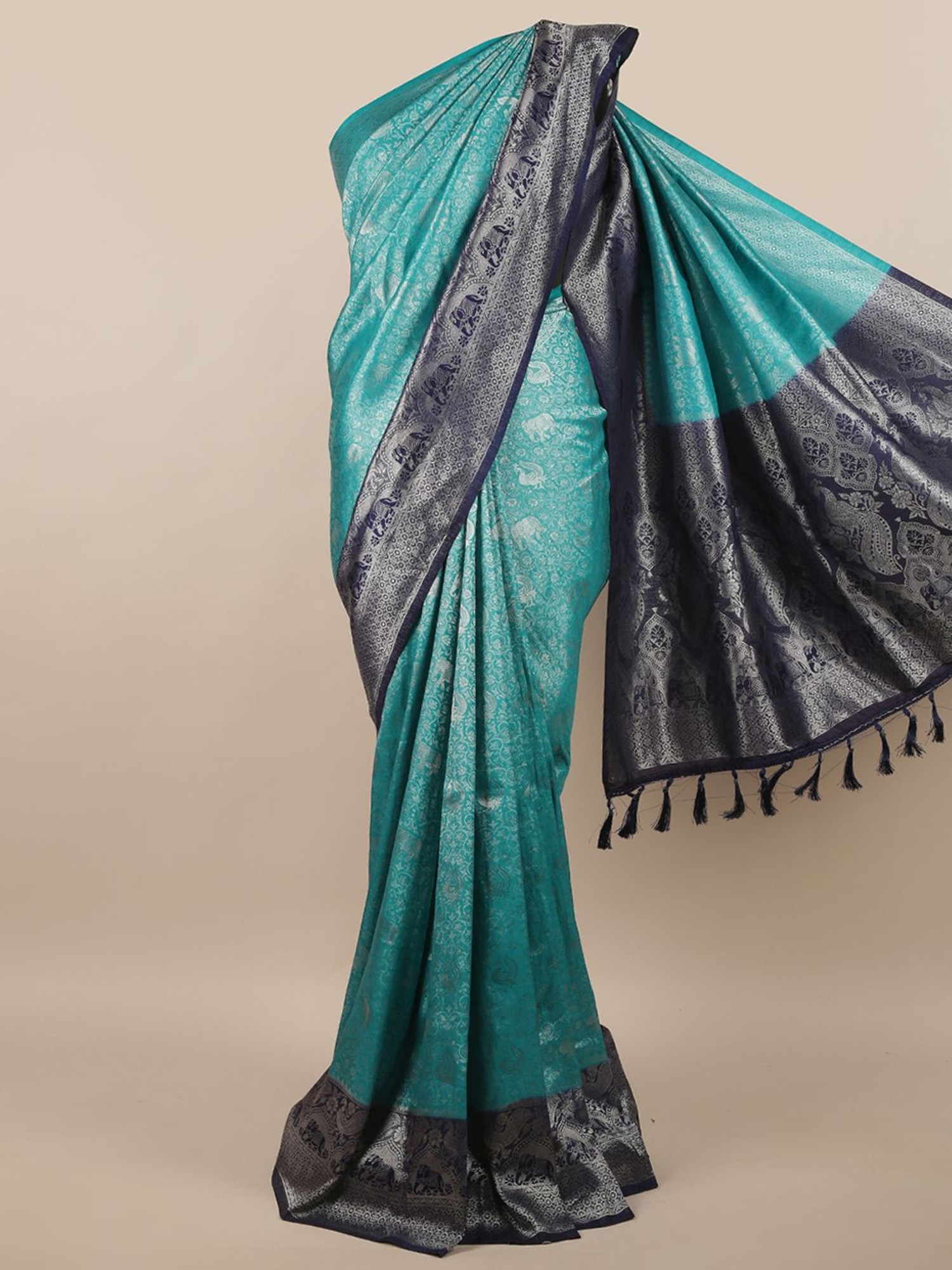 Beige Saree In Tussar Silk With Maroon Block Printed Floral Jaal Pattern  Online - Kalki Fashion