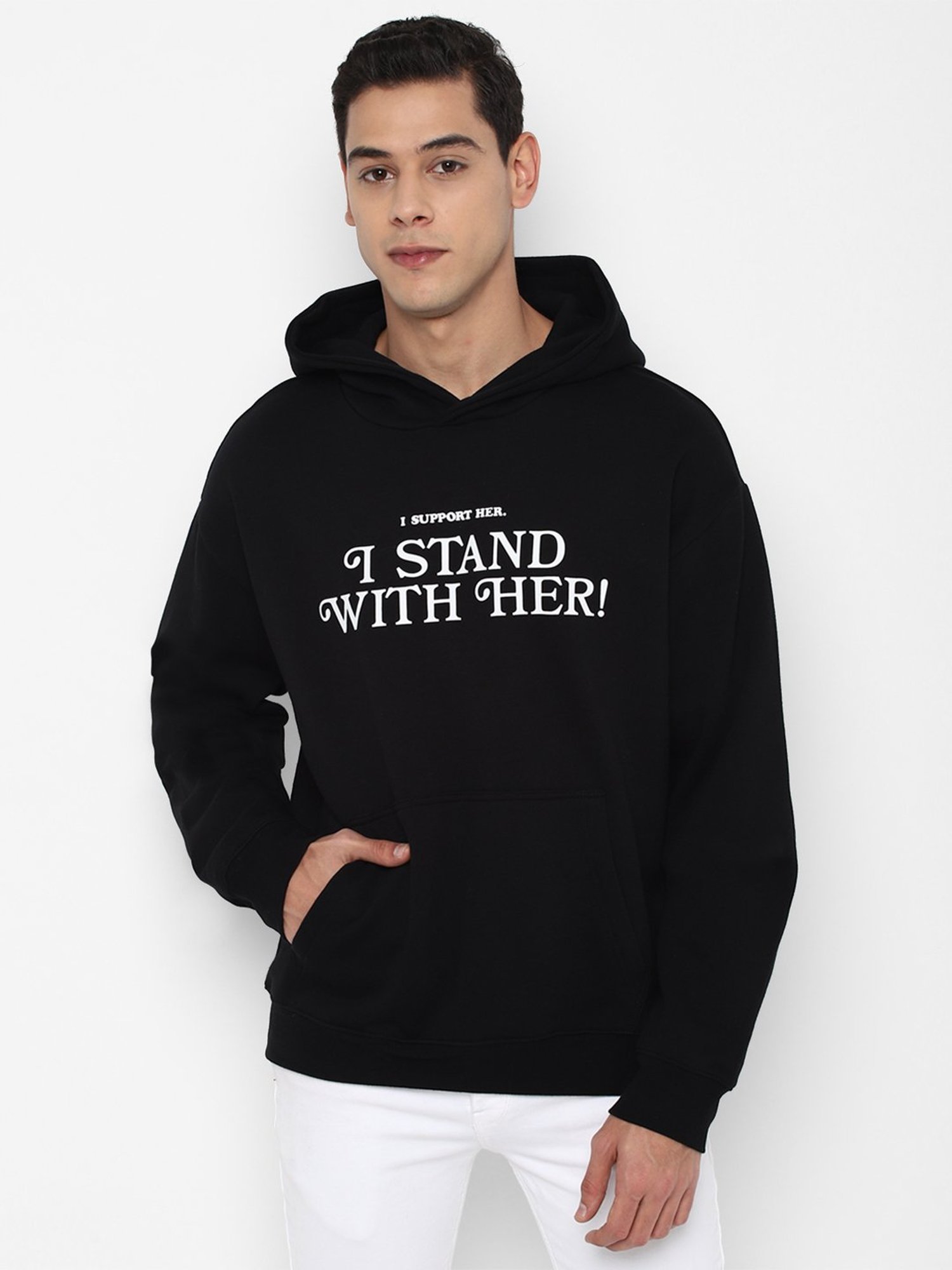 Buy Forever 21 Black Printed Regular fit Hoodie for Mens Online