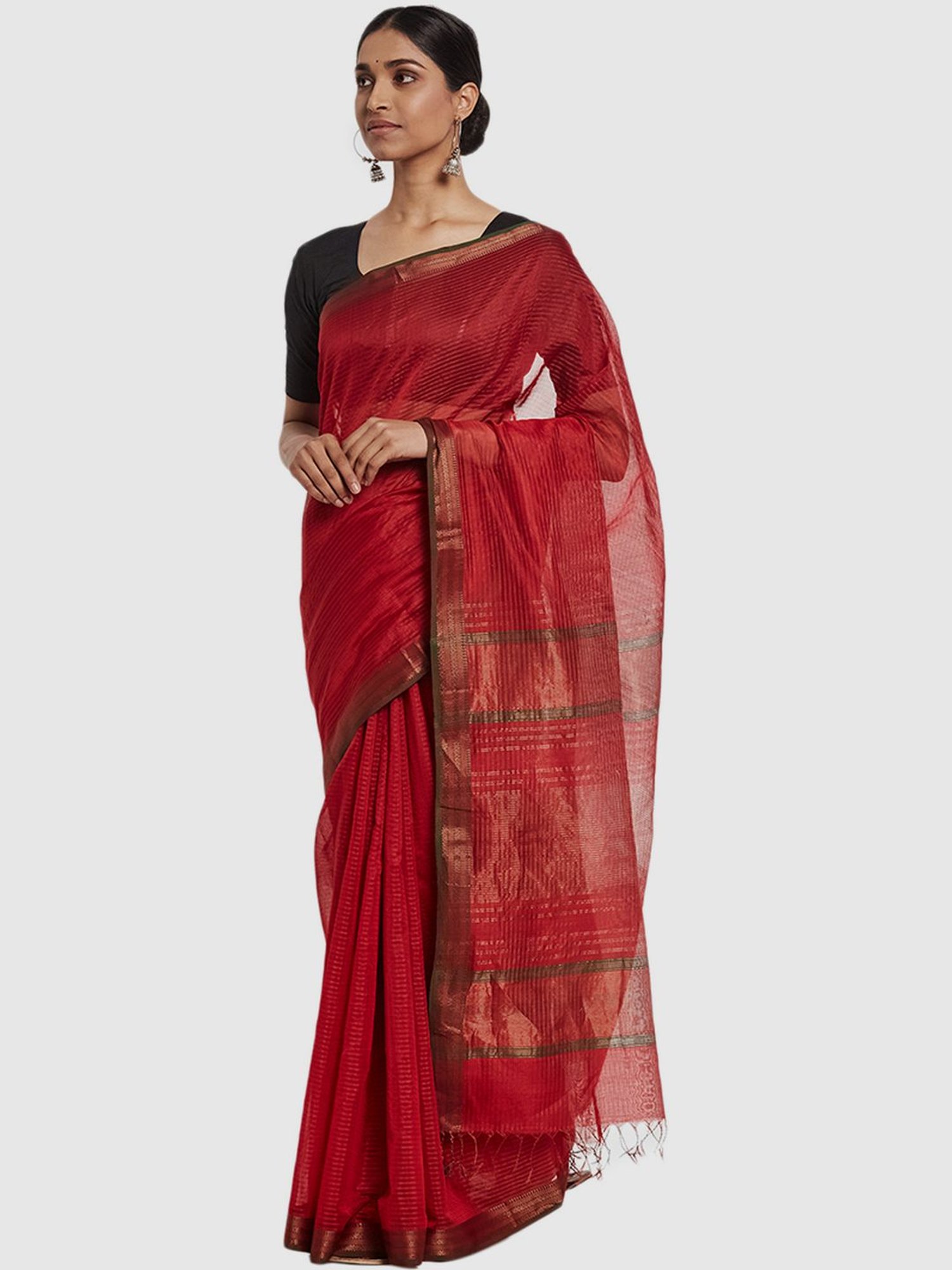 The timeless beauty of a #sari at Fabindia #black #turquoise | Stylish  sarees, Saree models, Cotton saree designs